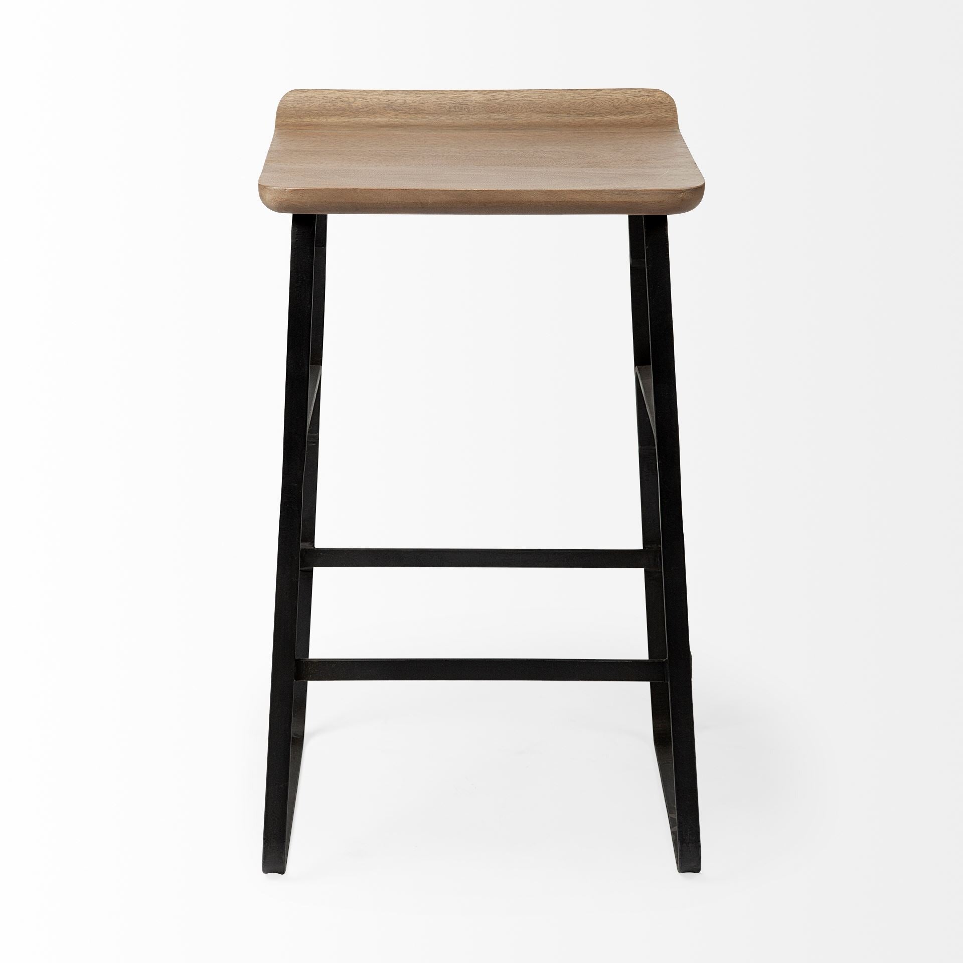 Conan 25" Seat Height Brown Wood Seat Black Metal Frame Counter Stool - Dekor Butik