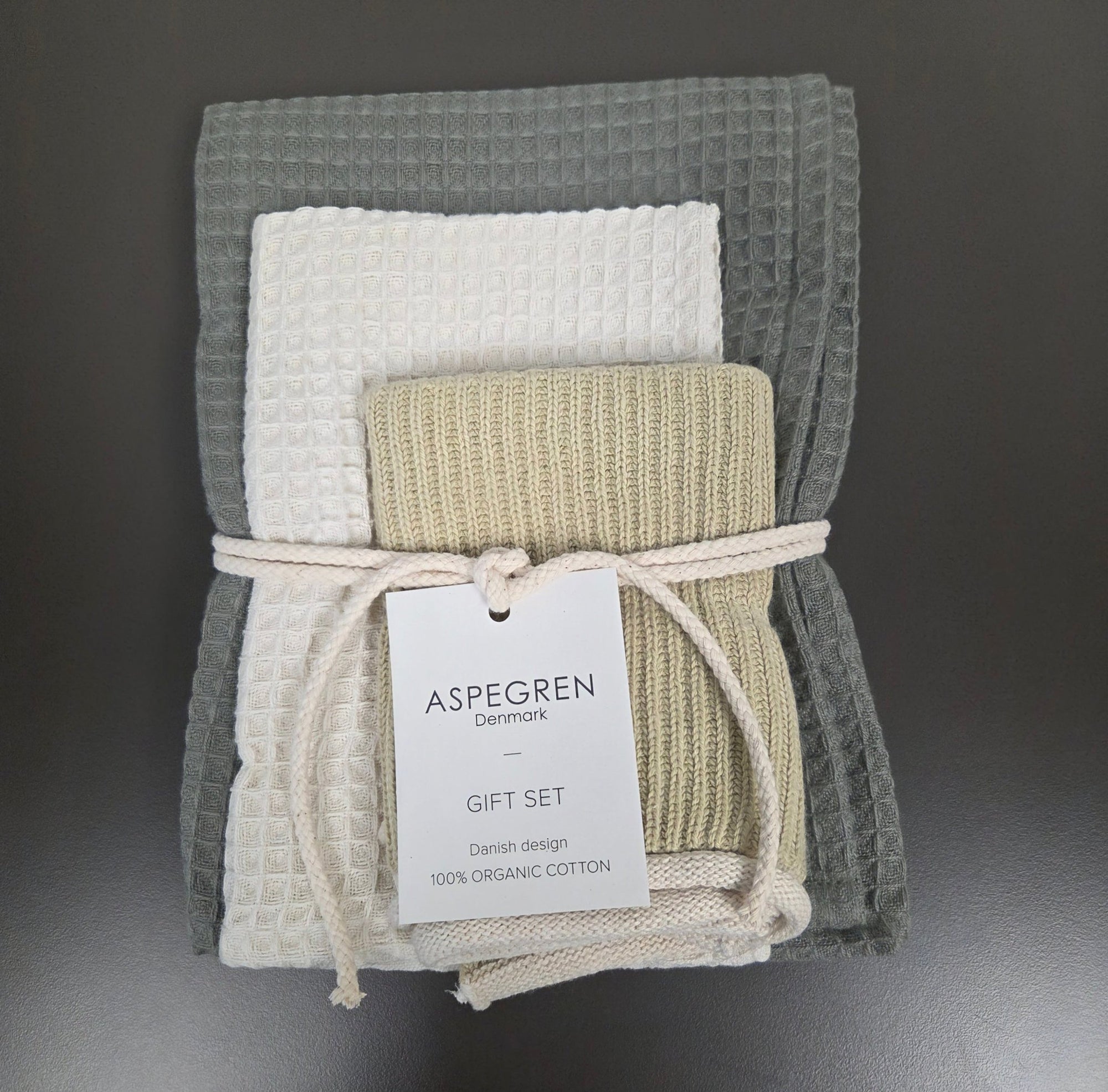 Danish Tea Towel and Dishcloth Gift Set - Set of 3 - Chai Seed - Dekor Butik