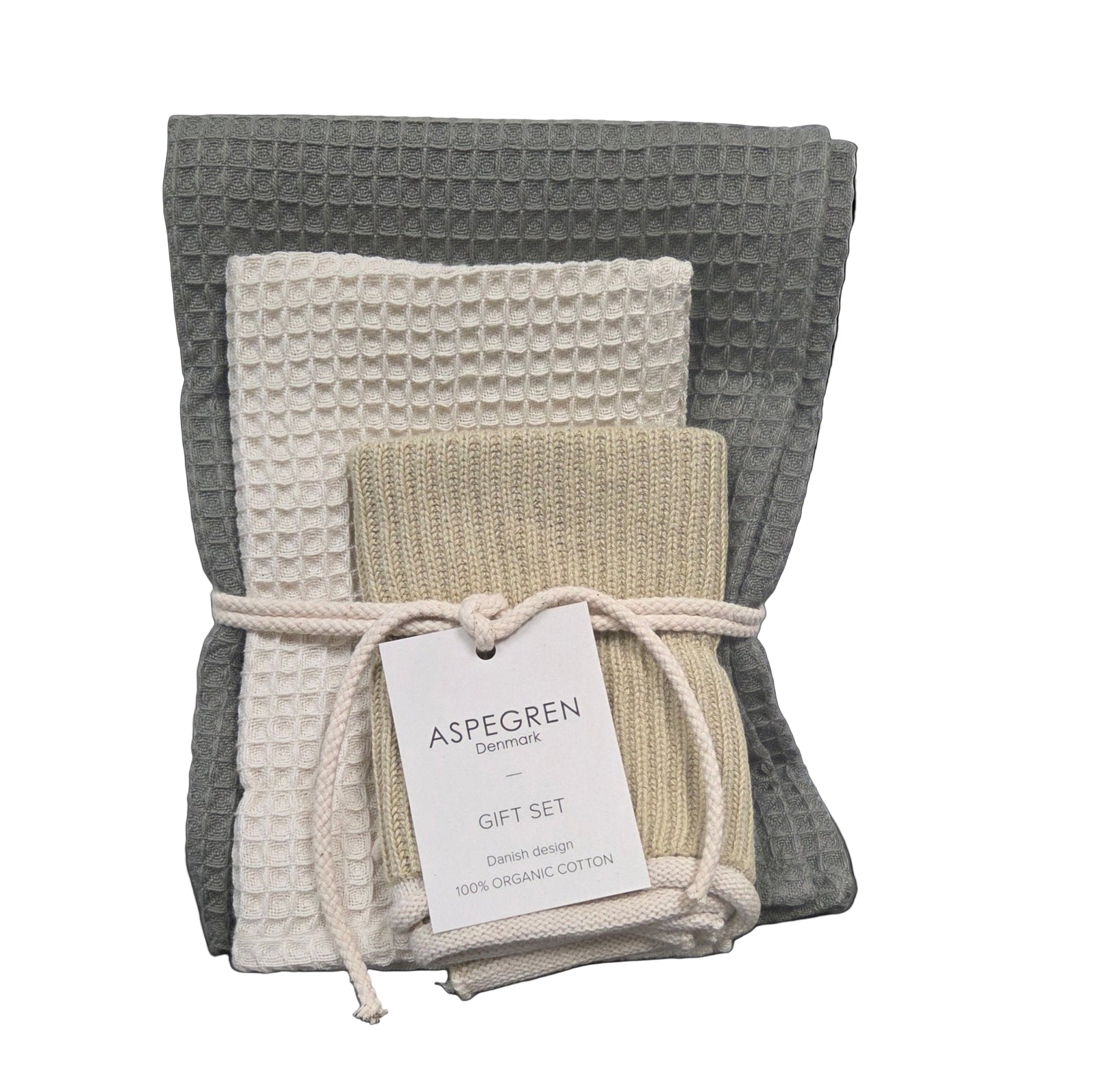 Danish Tea Towel and Dishcloth Gift Set - Set of 3 - Chai Seed - Dekor Butik