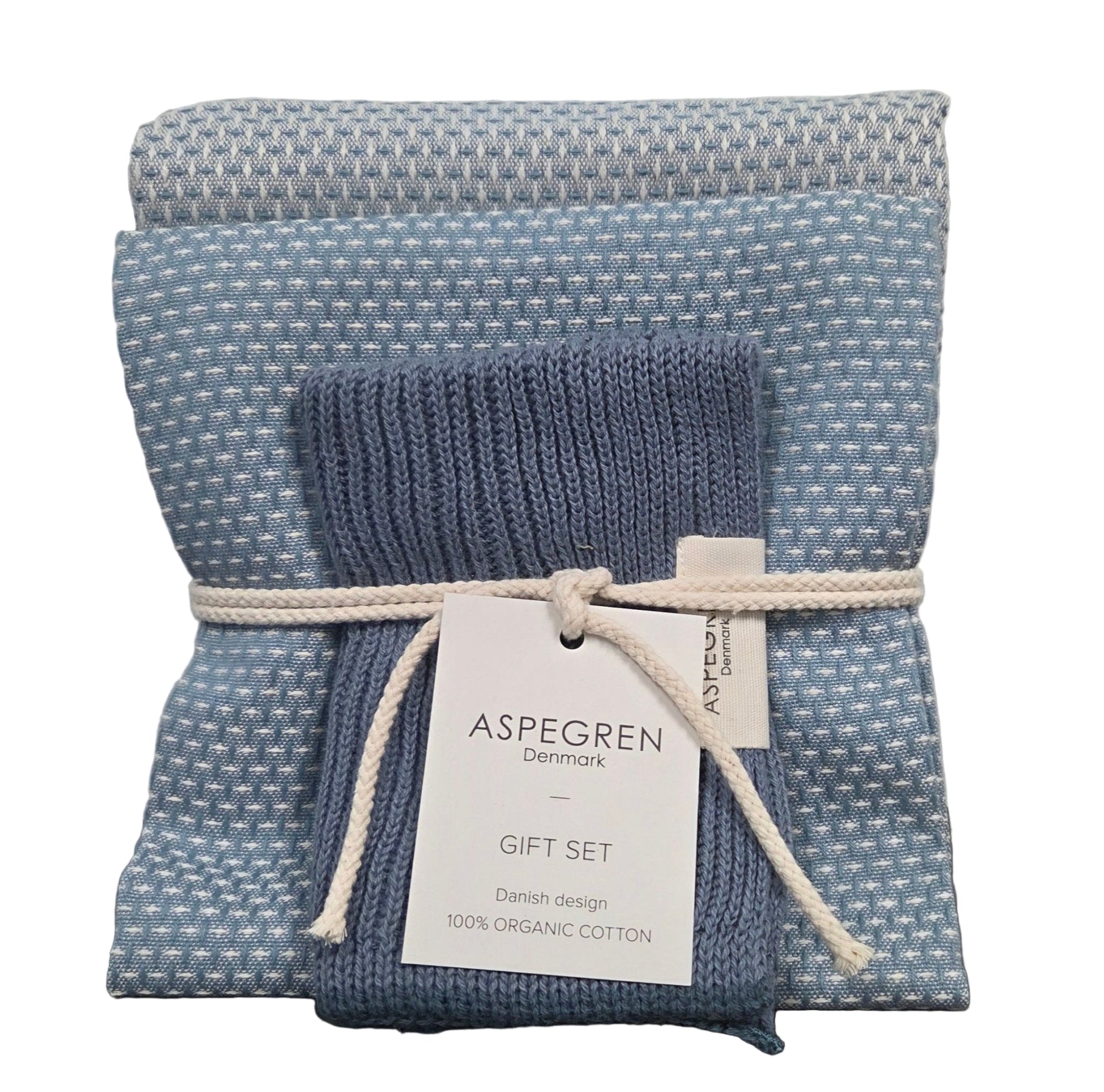 Danish Tea Towel and Dishcloth Gift Set - Set of 3 - Moonlight Blue - Dekor Butik