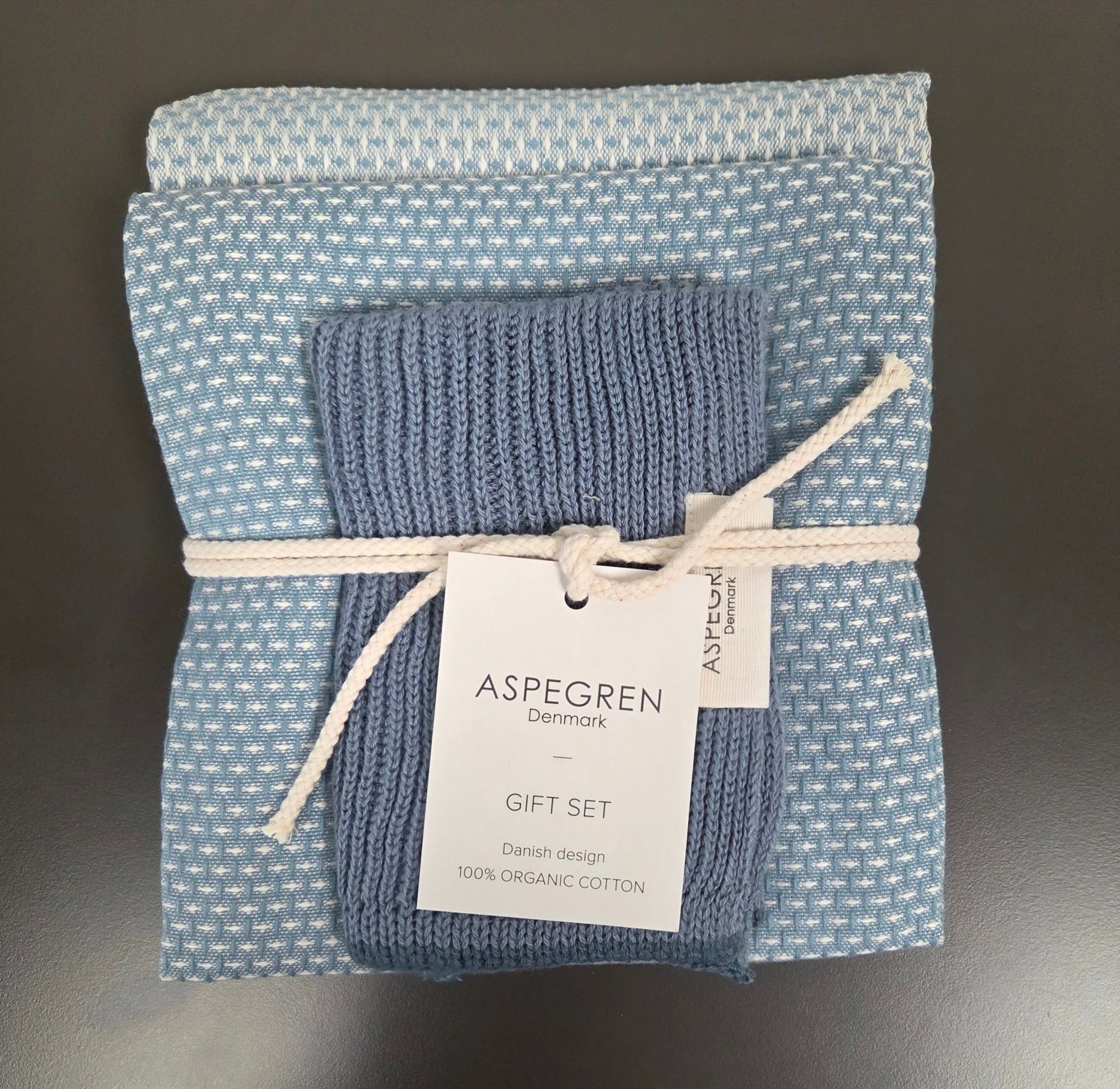 Danish Tea Towel and Dishcloth Gift Set - Set of 3 - Moonlight Blue - Dekor Butik