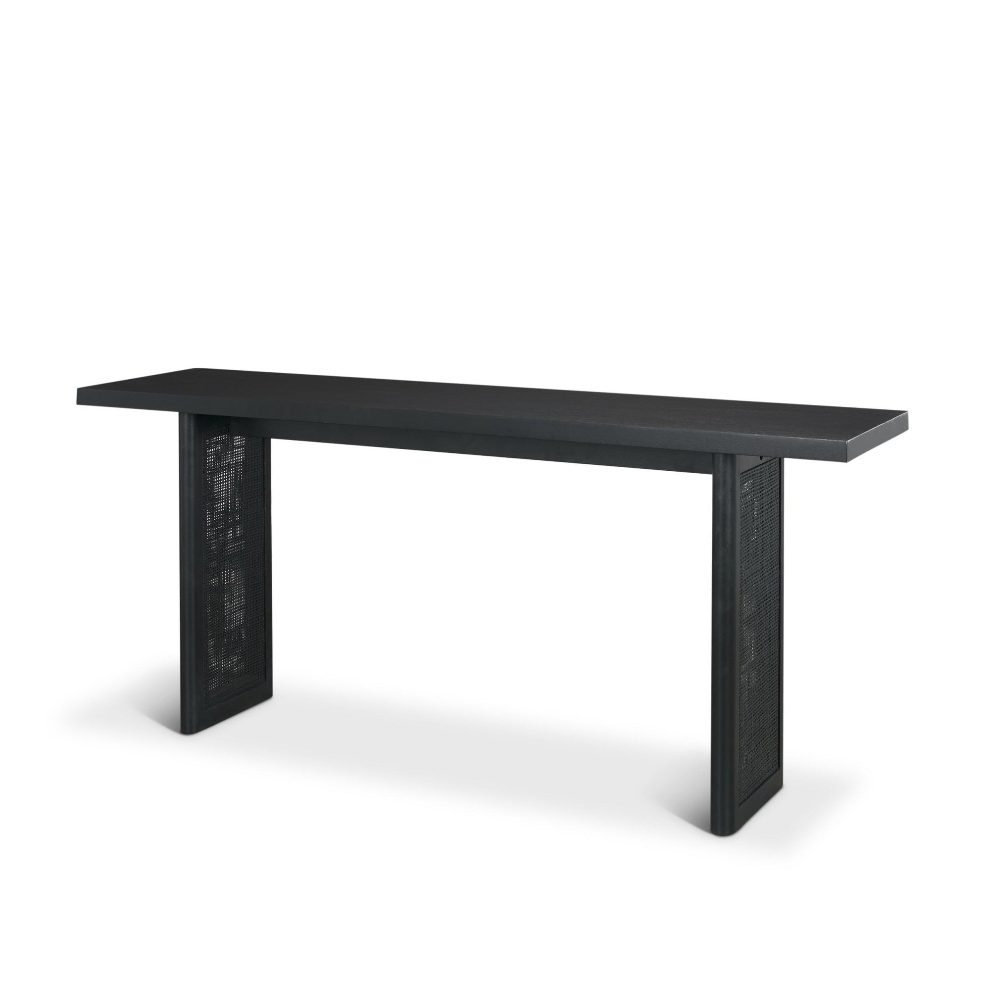 Grier 65" Black Wood w/ Black Cane Console Table - Dekor Butik