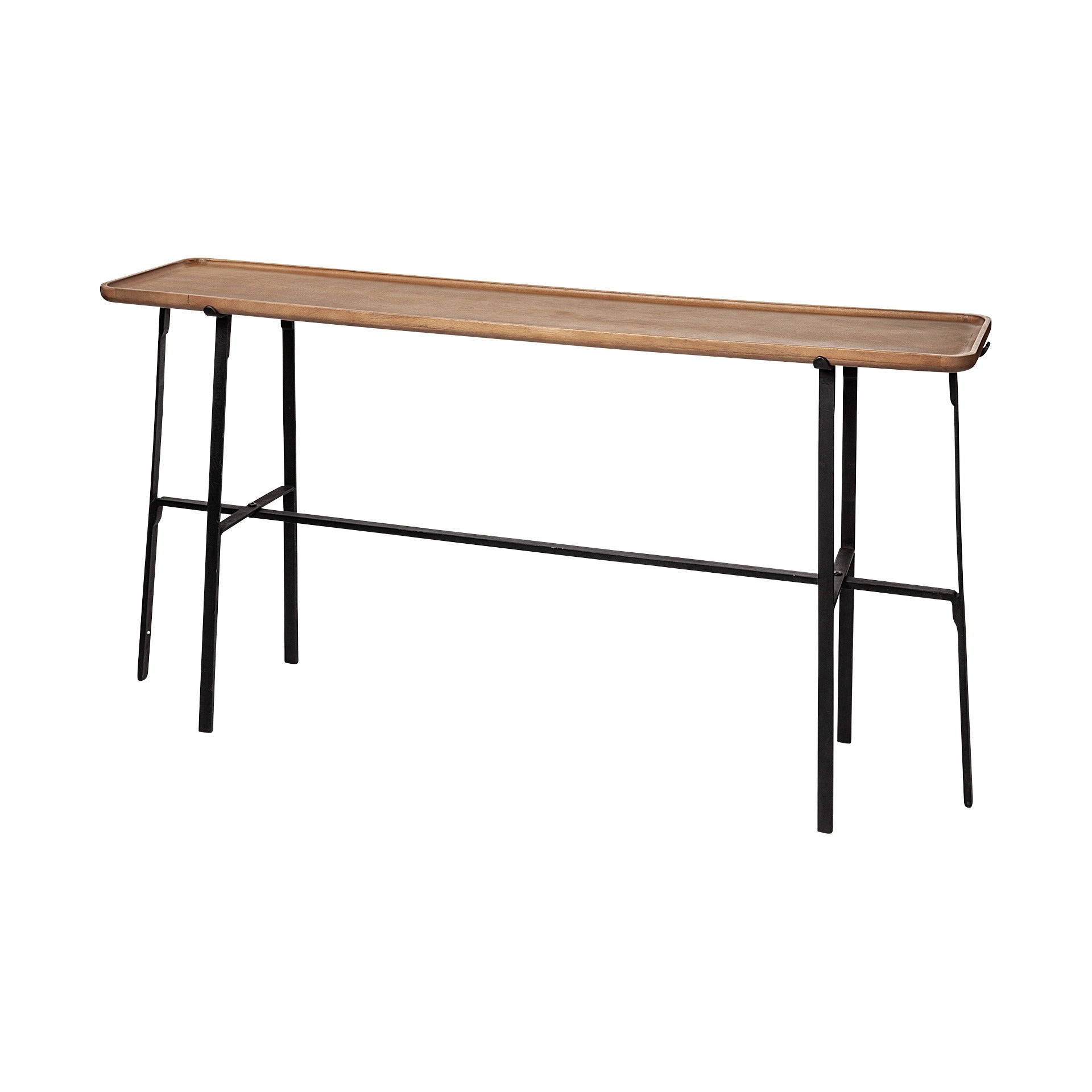 Helios II 60L x 14W x 29H Rectangular Brown Raised Edge Top Console Table - Dekor Butik
