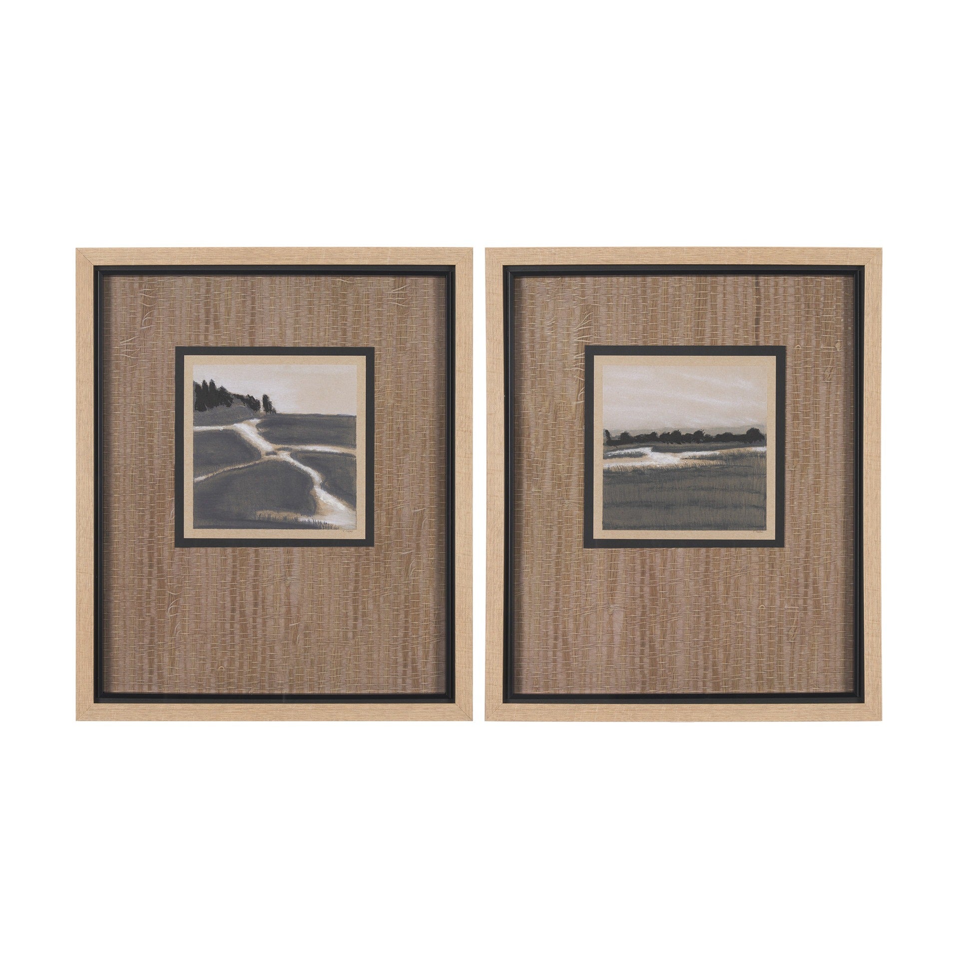 Marshland Shadows (Set of 2) by Mercana Studio a Hand Embellished Framed Art Print Matted under Glas - Dekor Butik