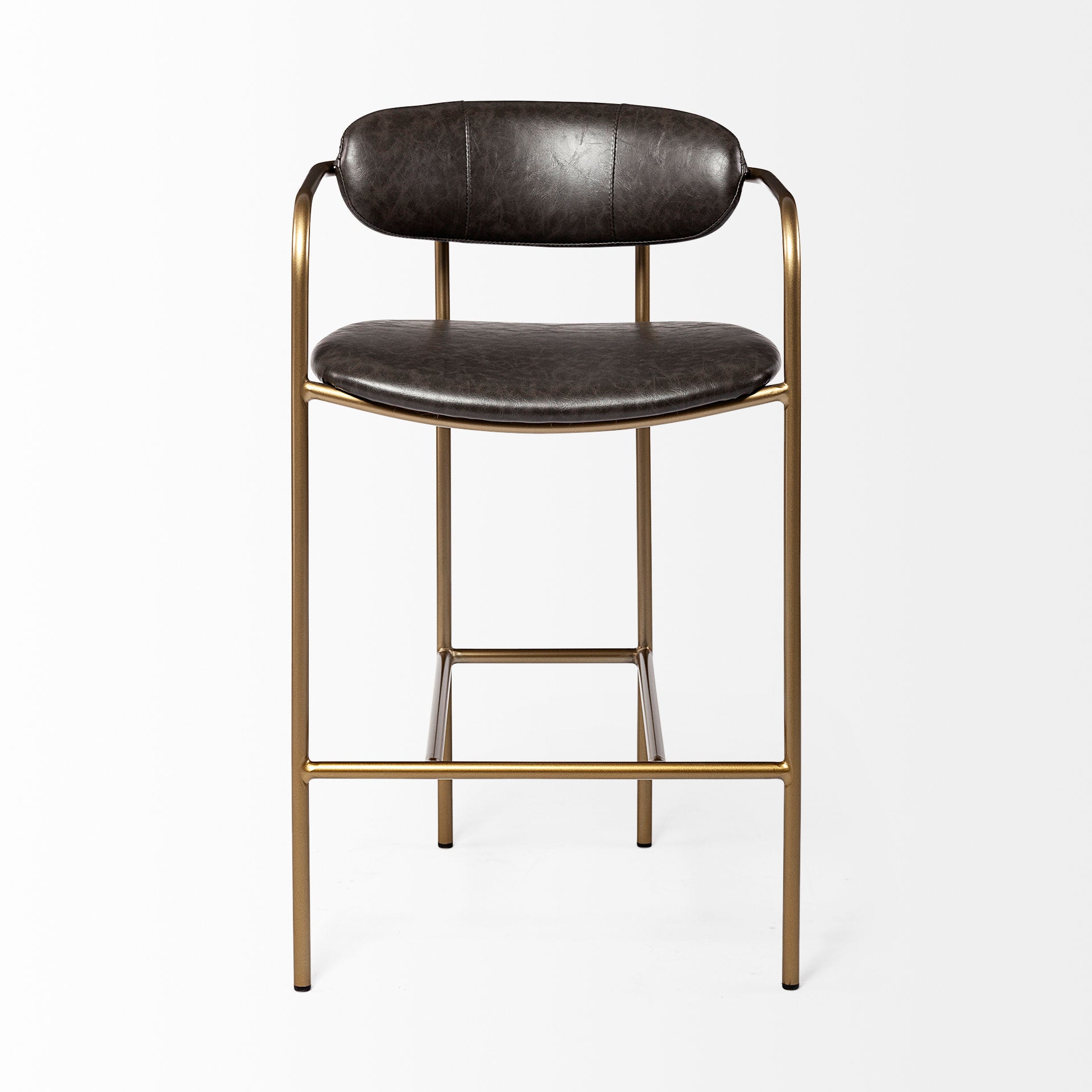 Parker Brown Faux Leather Seat Gold Metal Stool - 2 Sizes Available - Dekor Butik