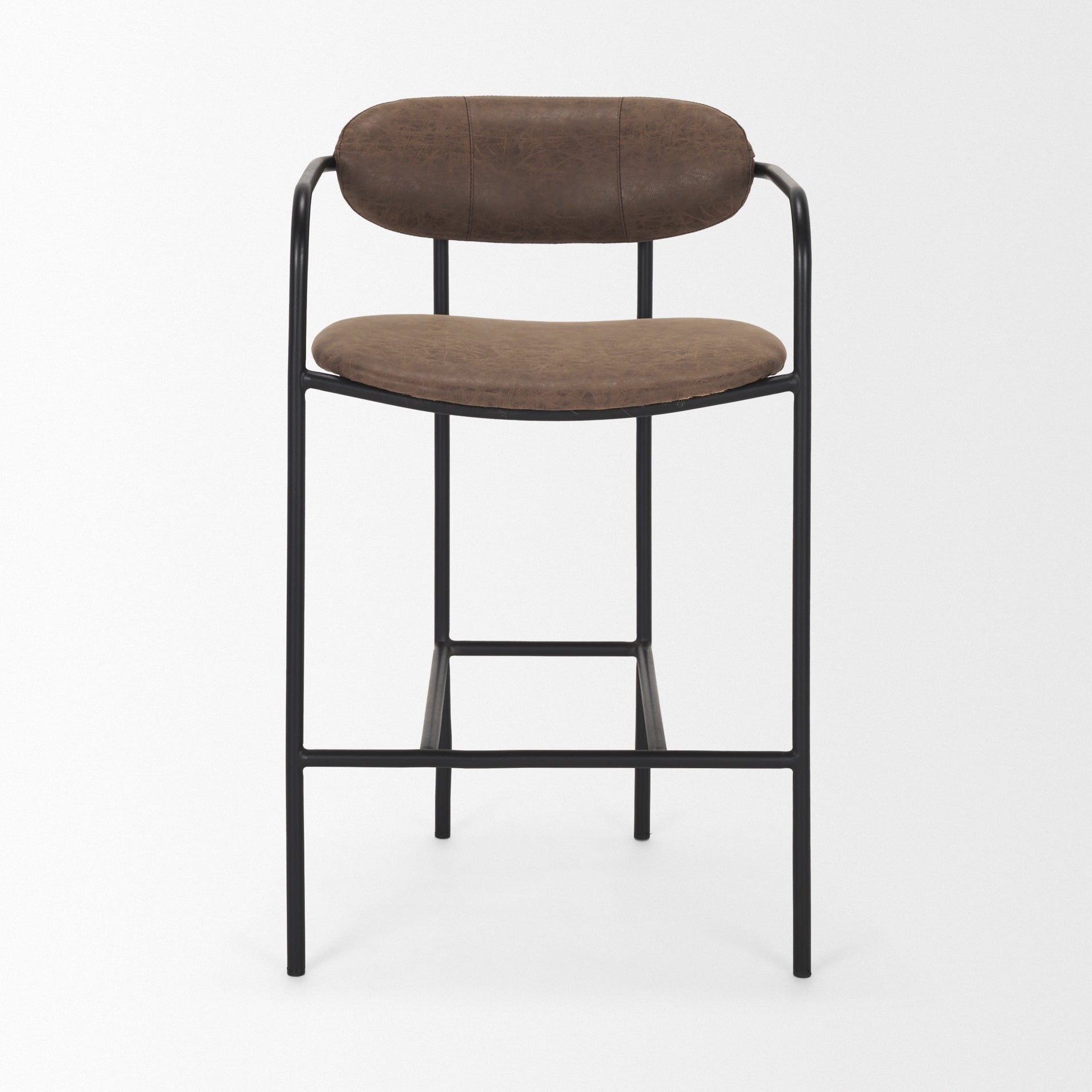 Bar & Counter StoolsParker Faux Leather Counter Stool - Muted Brown Faux Leather w/ Black Metal - Dekor Butik