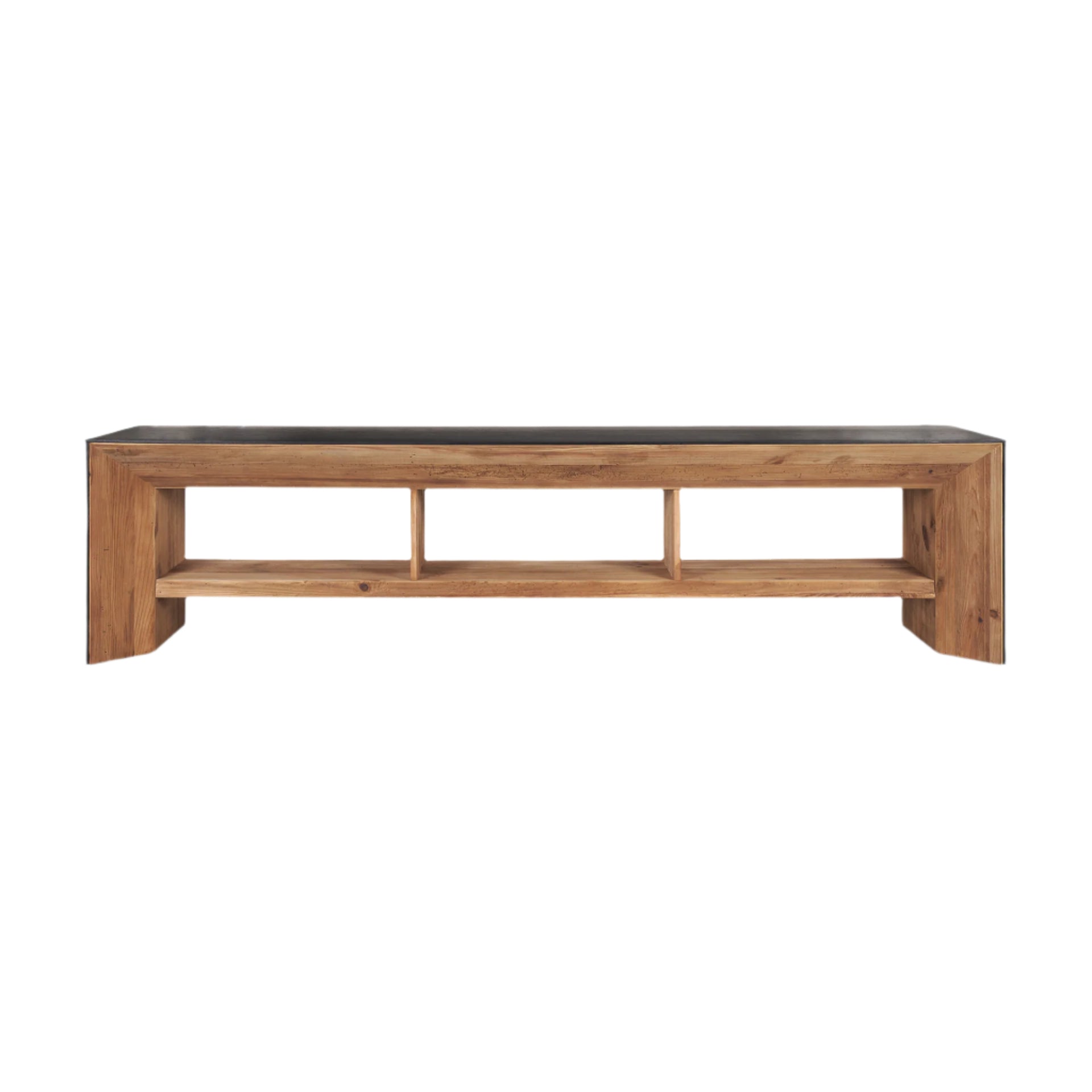 Tabor Waterfall Media Console – Natural Wood with Black Oak Accent - Dekor Butik
