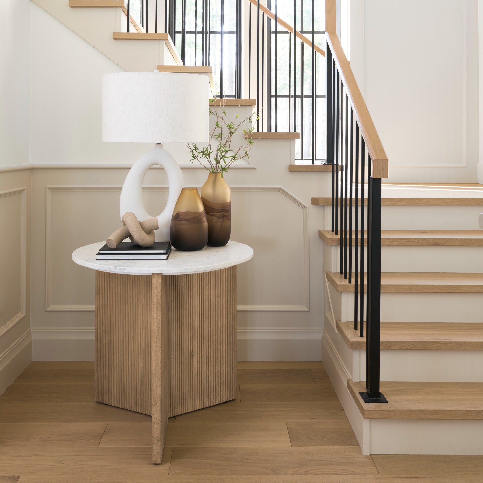 Tao 20.0L x 20.0W x 33.0H Cream Base W/White Shade Table Lamp - Dekor Butik