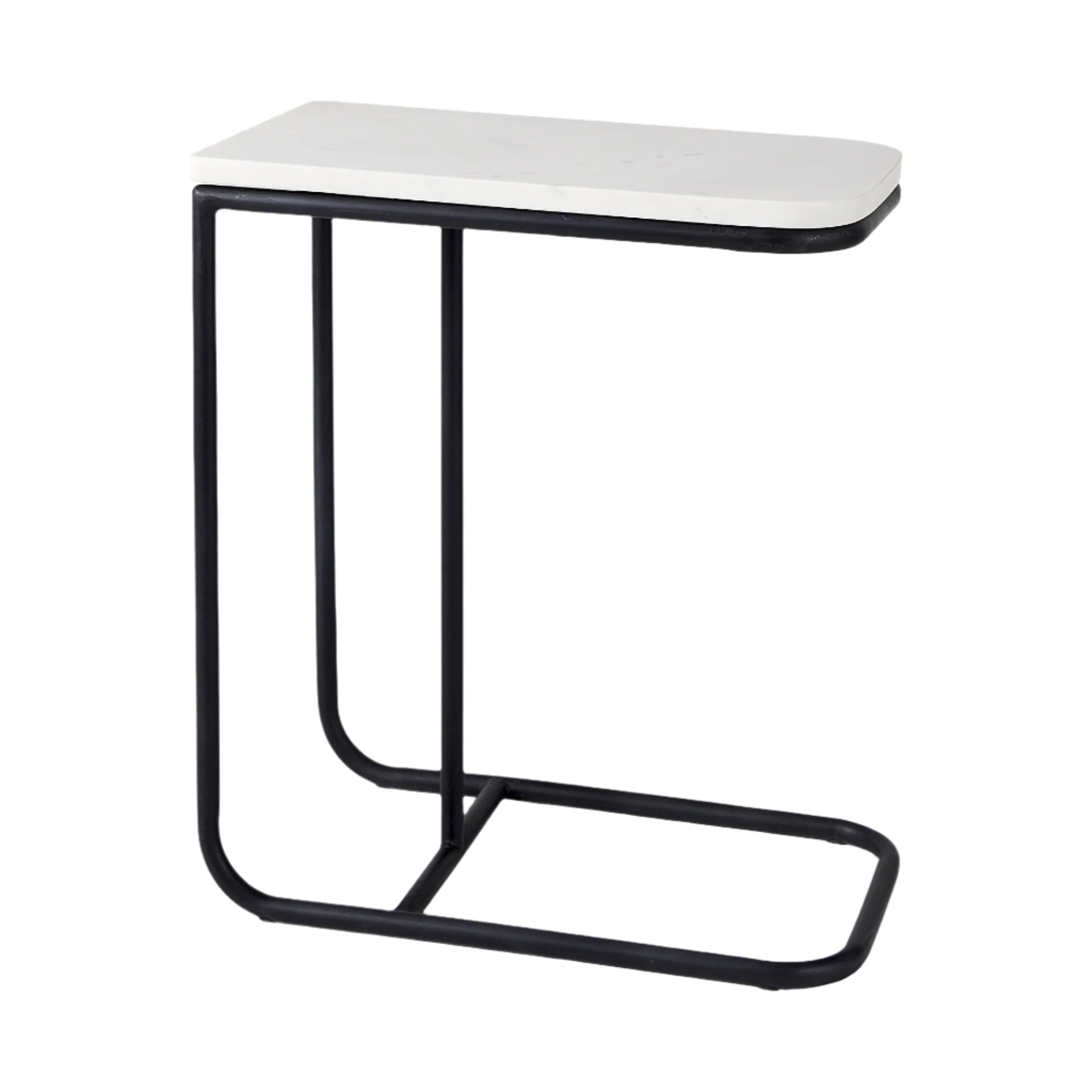 Small side table with white top and black metal frame