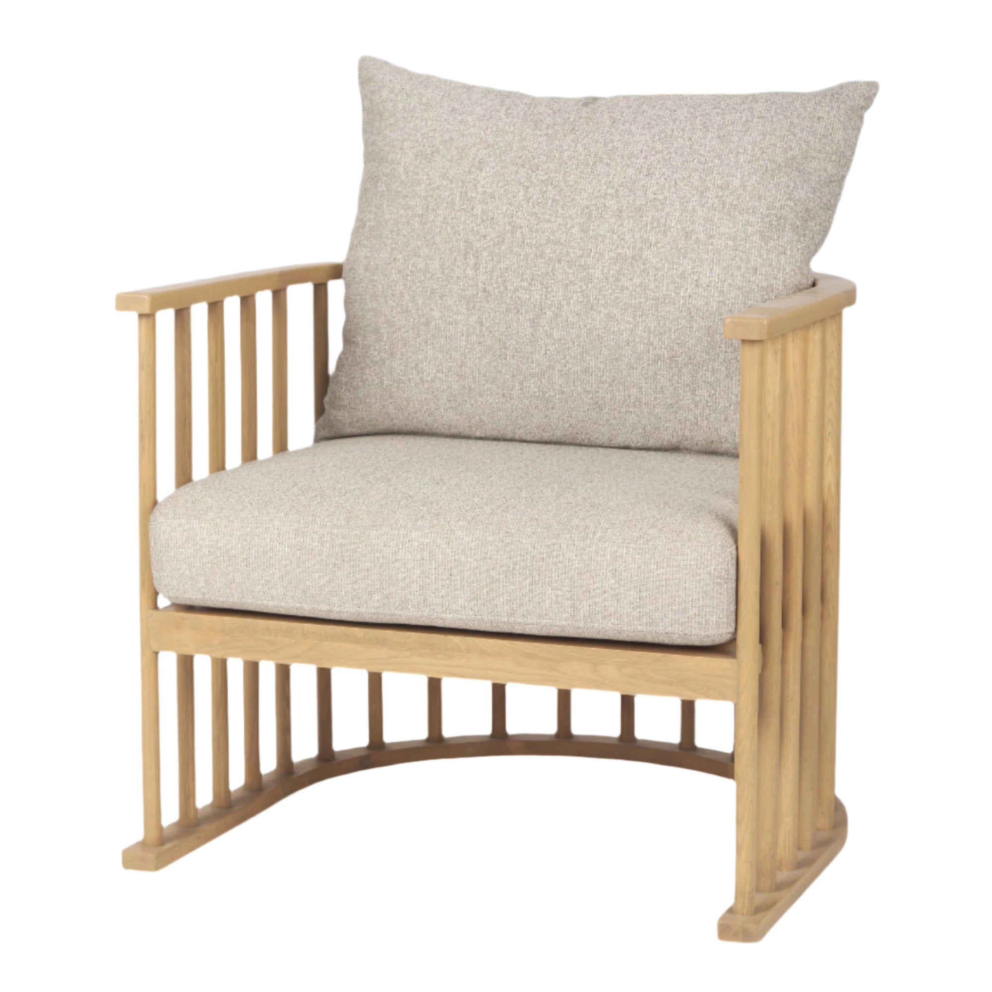Wooden armchair with beige cushion