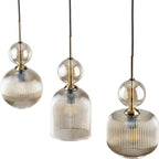 SOPHIA Cognac Ribbed Glass 3-Light Linear Pendant for Dining, Living Room & Kitchen