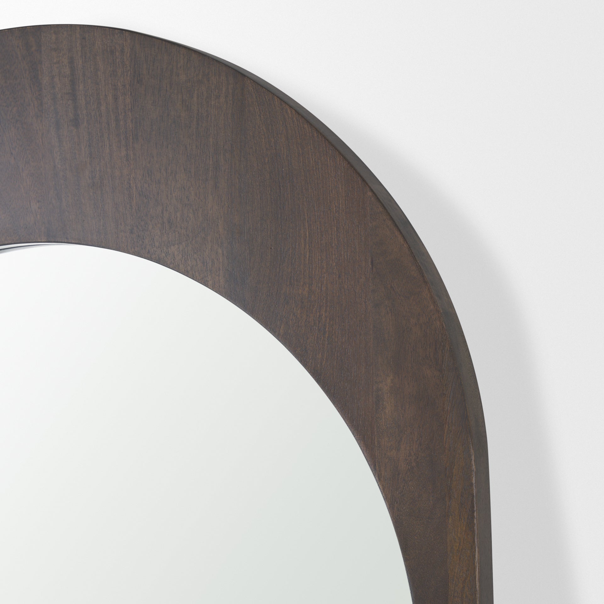 The full length arched Celeste Wall Mirror with solid mango wood frame has a smooth dark brown finish.