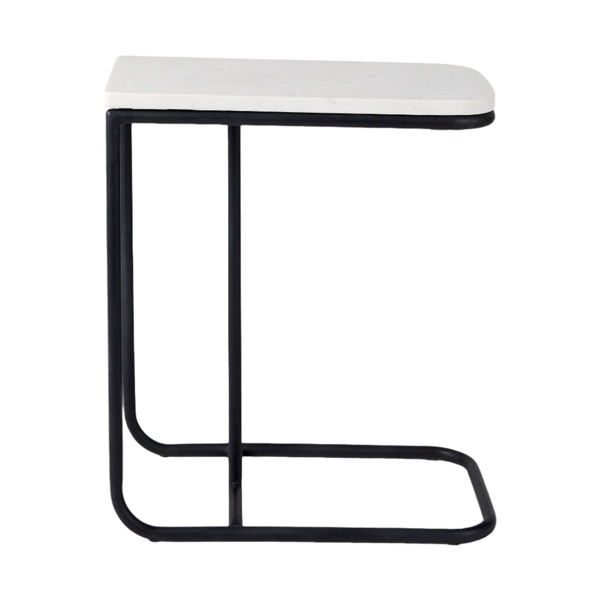 Modern side table with white top and black metal frame