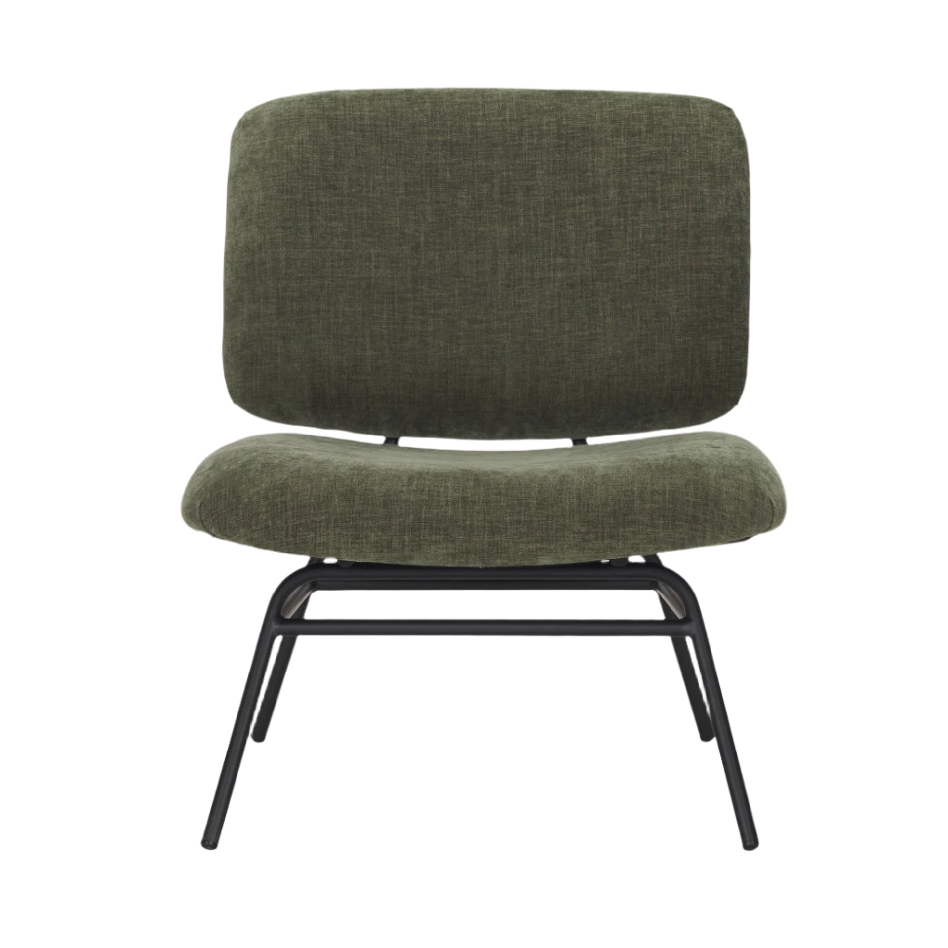 Green upholstered chair with black metal legs 