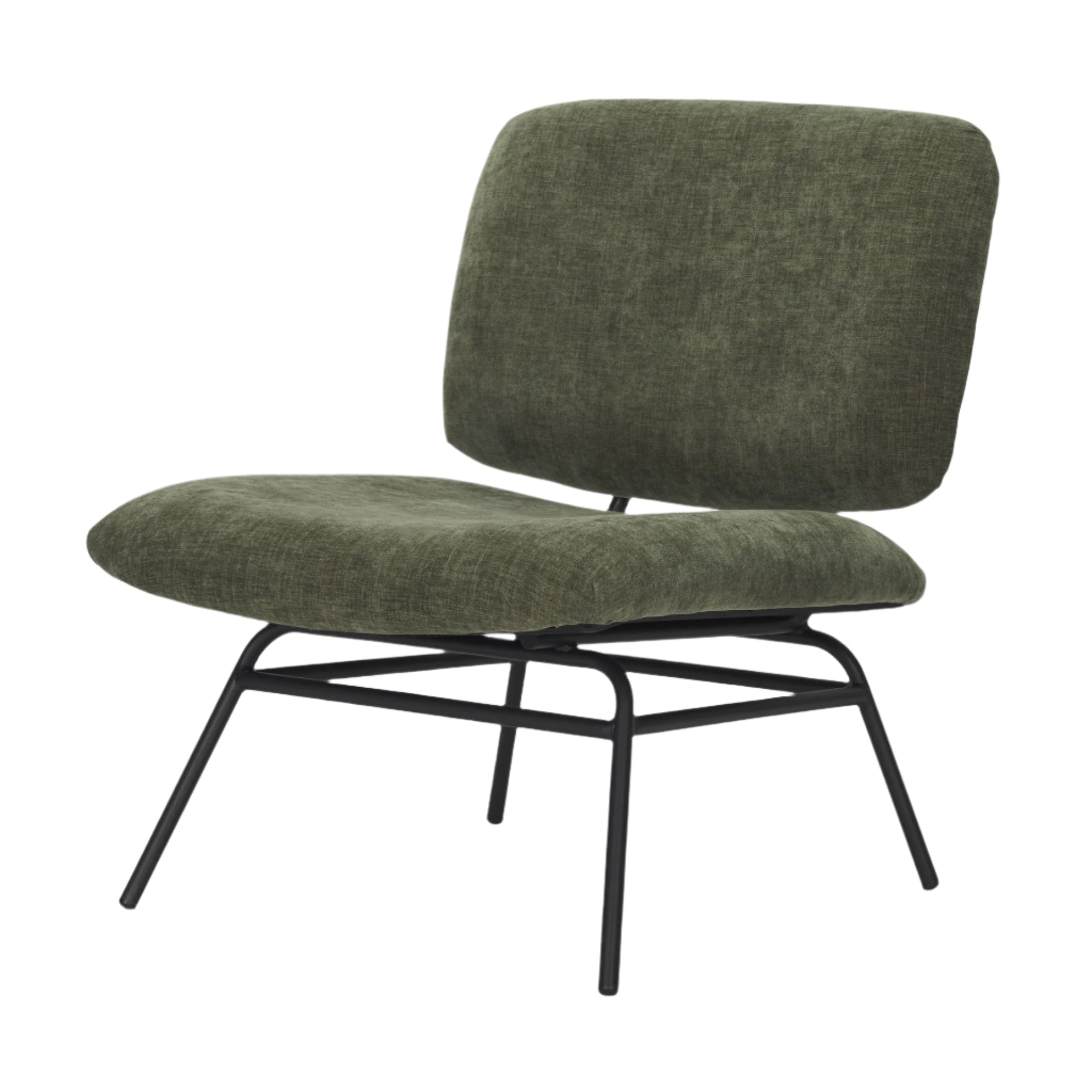 Green upholstered chair with black metal legs