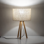 TOKYO Natural Linen & Wood Tripod Table Lamp for Bedroom & Nightstand