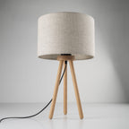 TOKYO Natural Linen & Wood Tripod Table Lamp for Bedroom & Nightstand