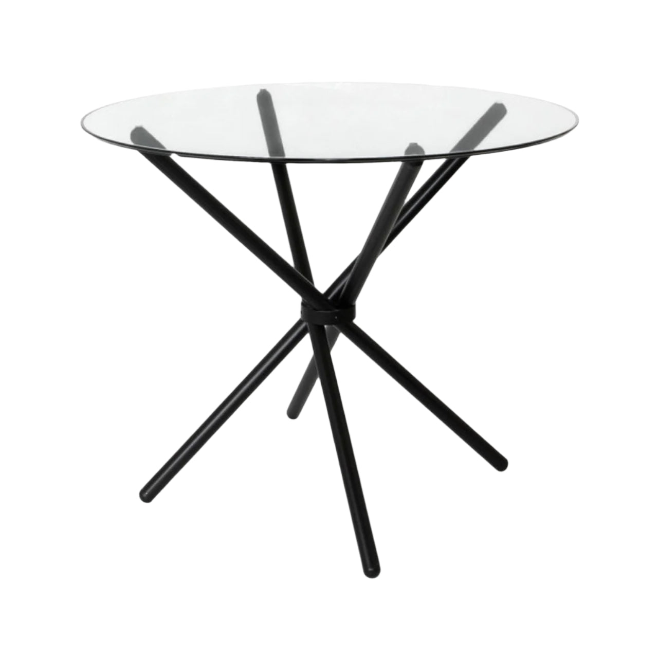 Glass table with black metal legs
