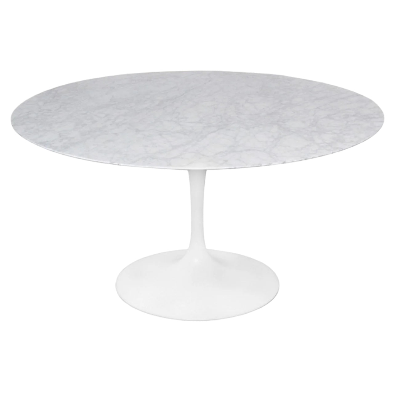 Round marble table with a white base