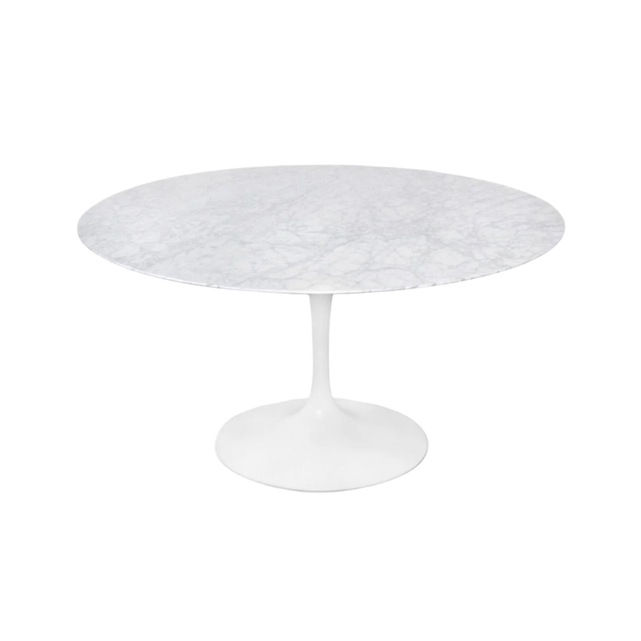 Round marble table with a white base