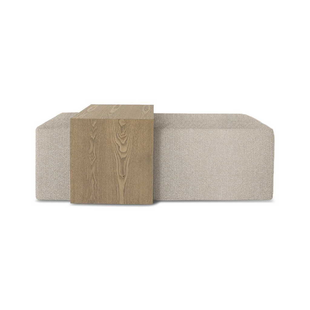 Forest Coffee Ottoman - Truffle Boucle and Blonde Oak