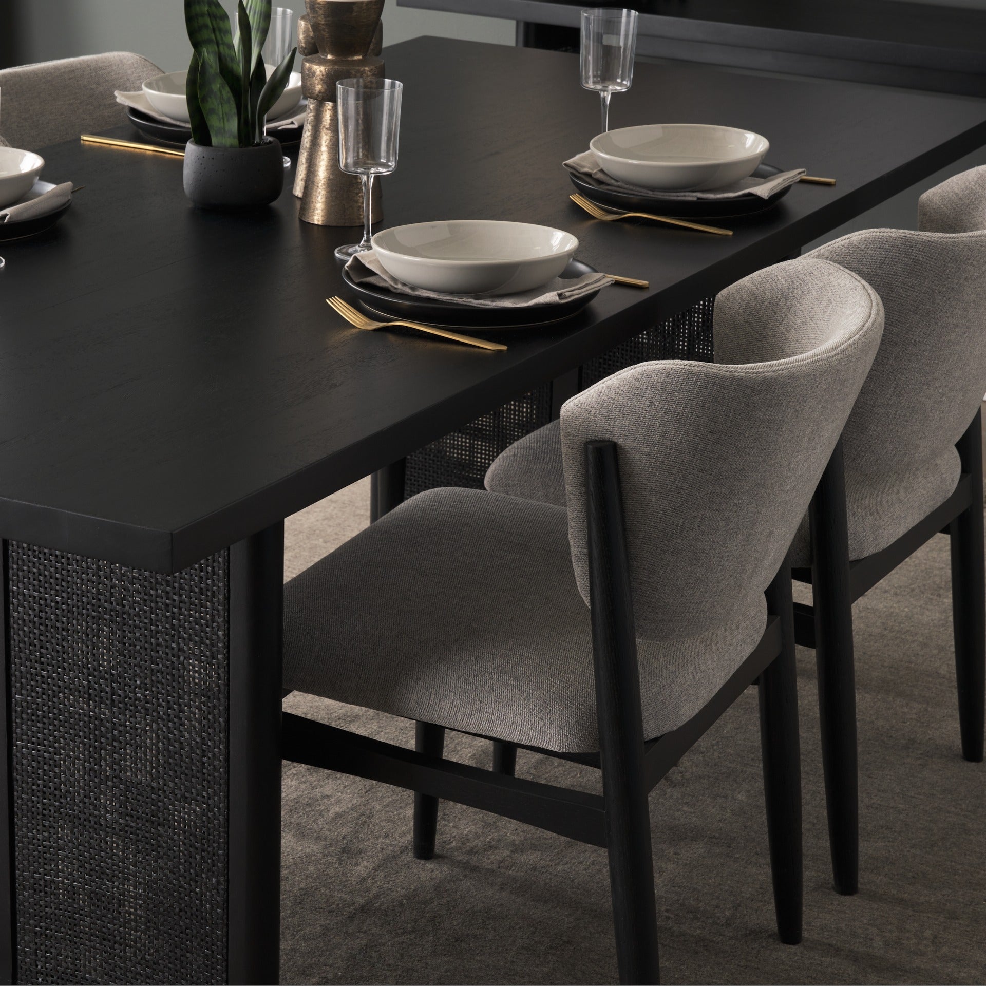 Grier 84" Black Wood w/ Black Cane Dining Table