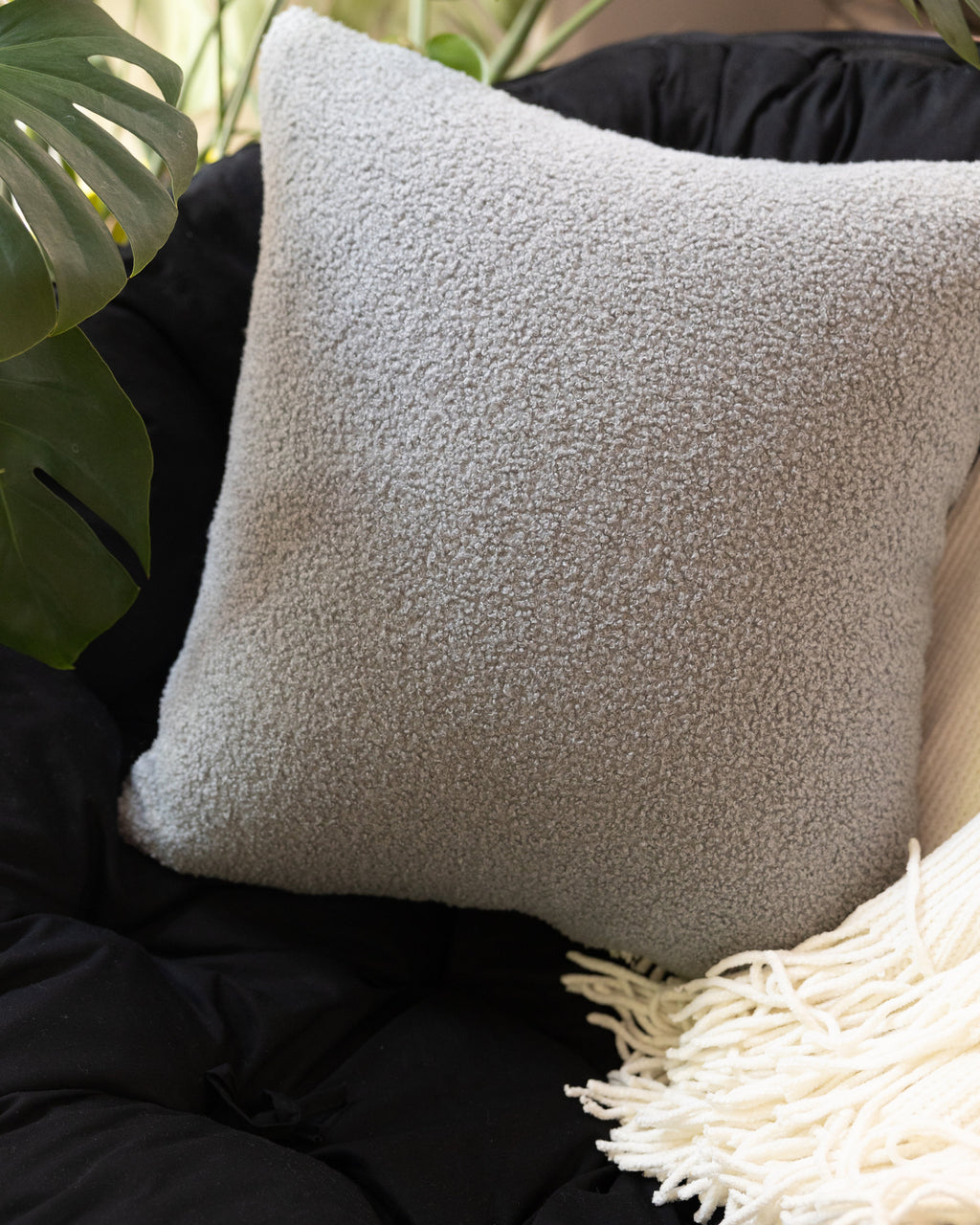 Grey Sherpa Style Decorative Pillow 20" x 20"