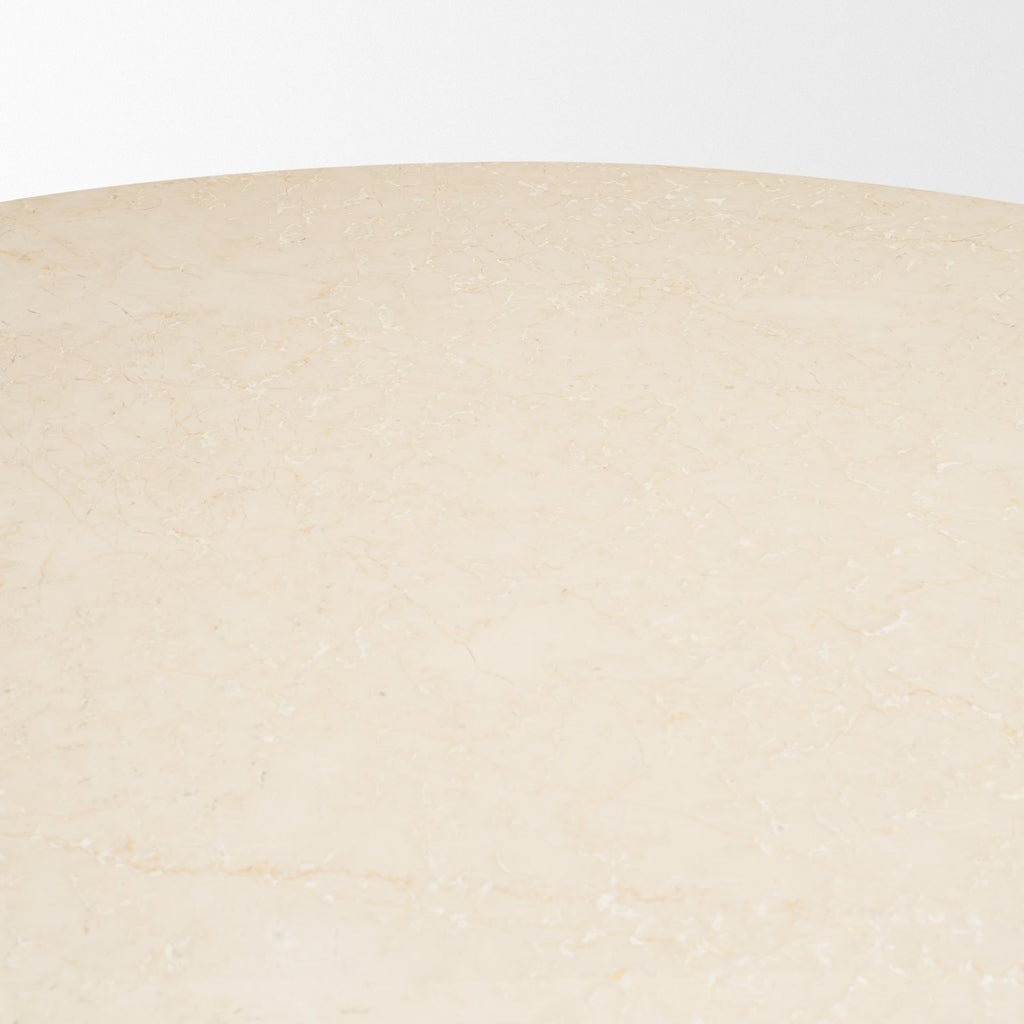 Marbrello 60" Botticino Marble Top Light Brown Fluted Wood Round Dining Table
