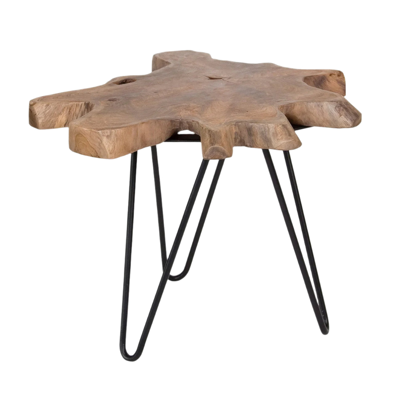Wooden side table with black metal legs