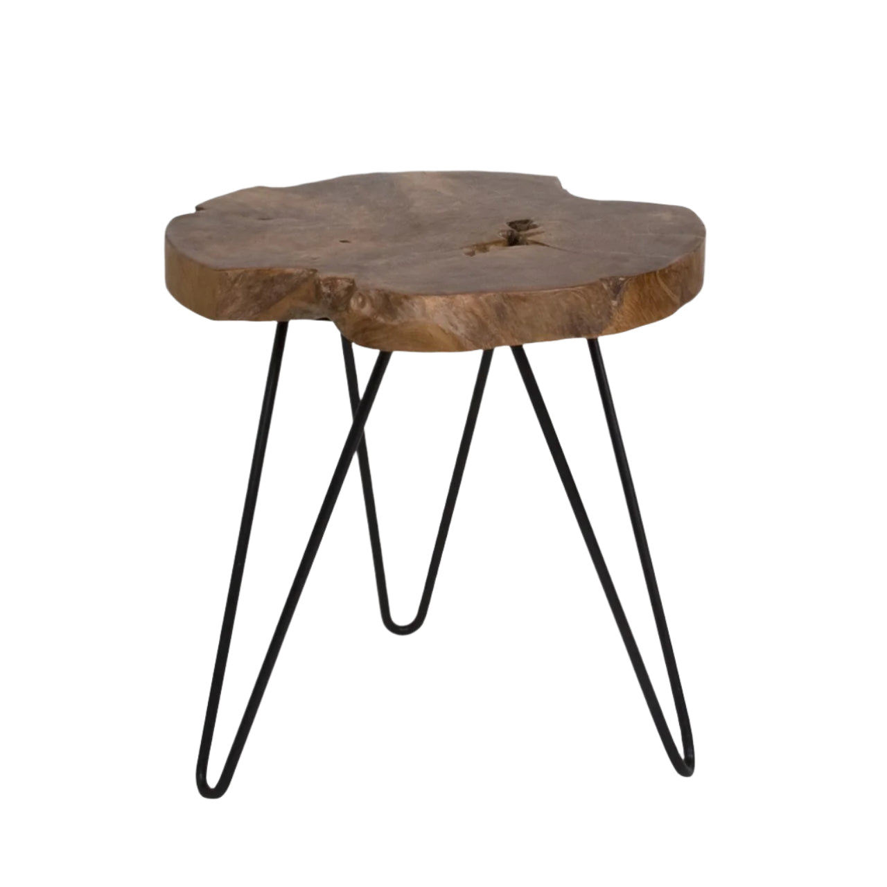 Wooden side table with black metal legs