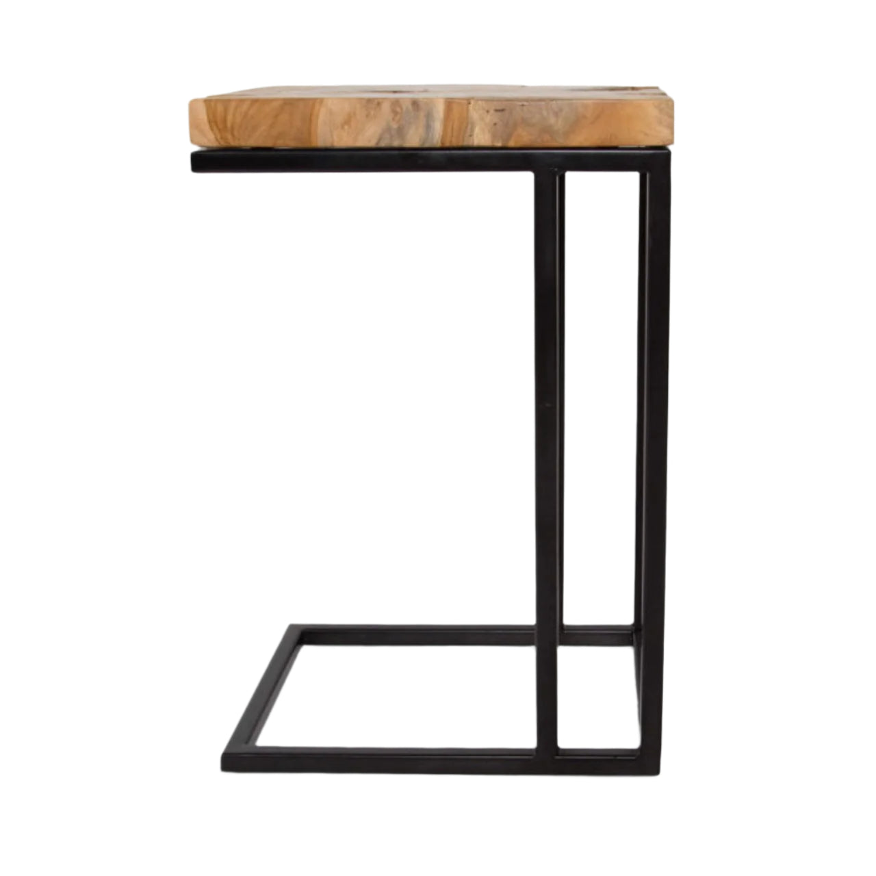 Side table with wooden top and black metal frame