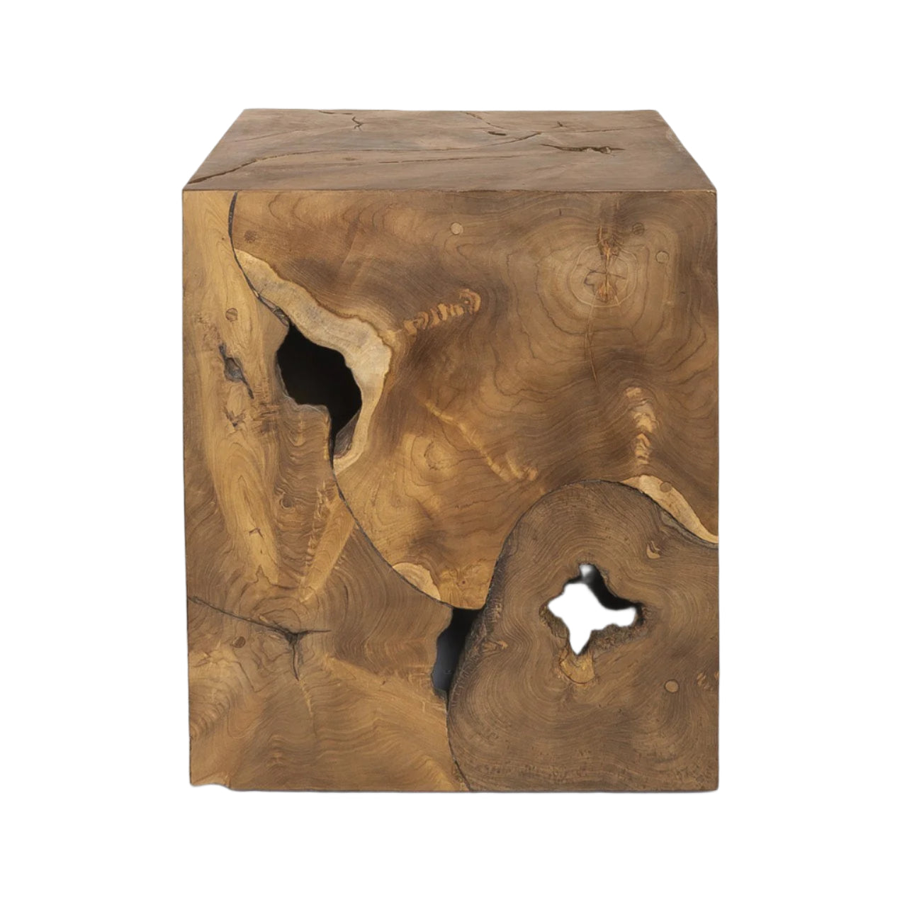 Wooden cube with natural grain and texture