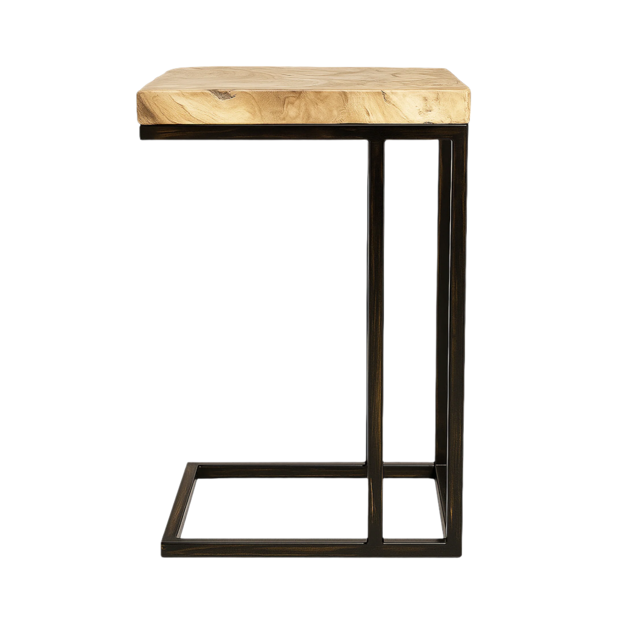 Small wooden table with a black metal frame