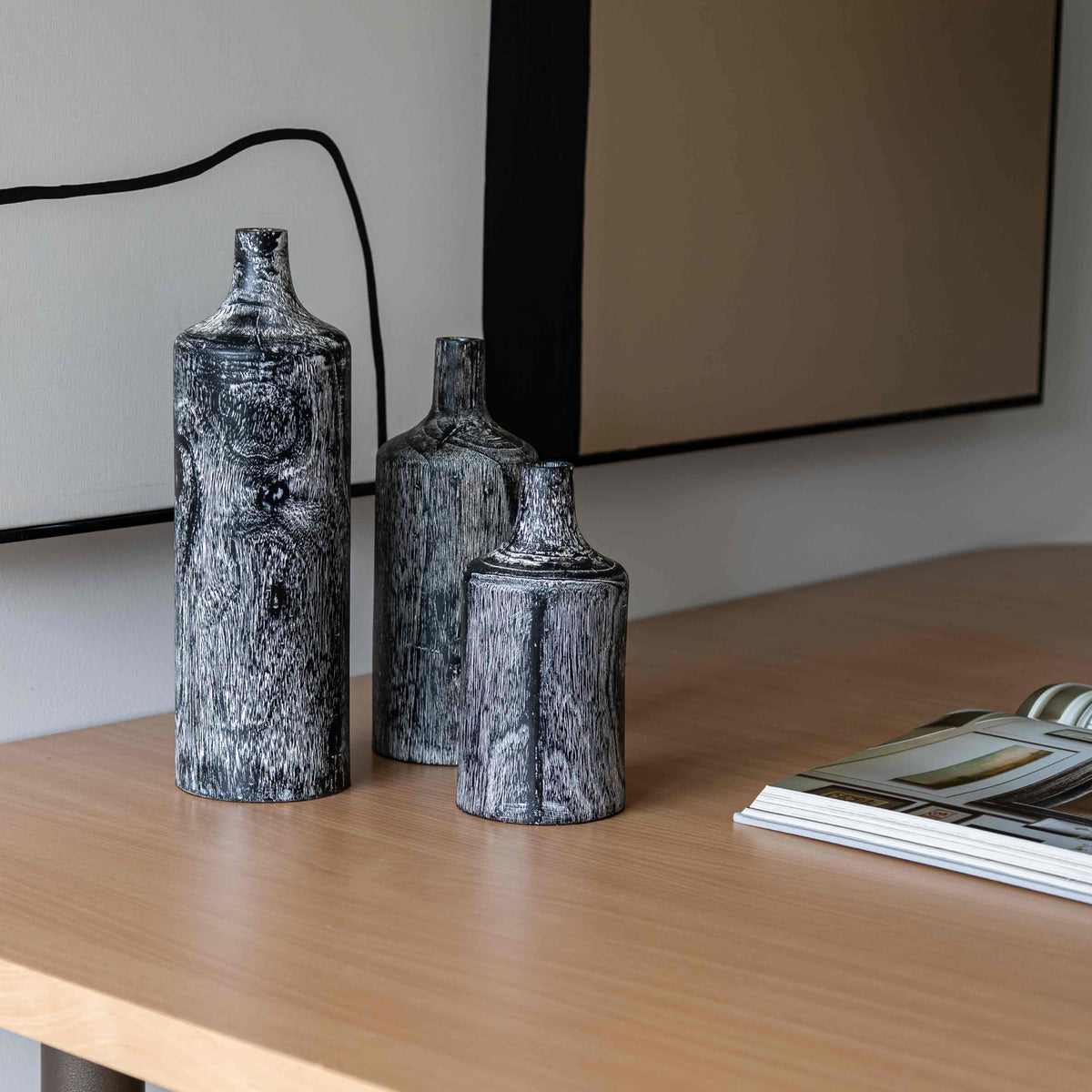 Natura Harper Vase Set of 3 - Burnt Black Teak