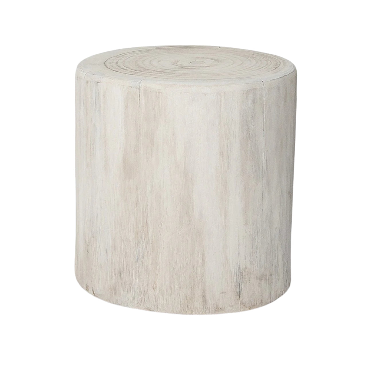Round wooden stool with a light finish