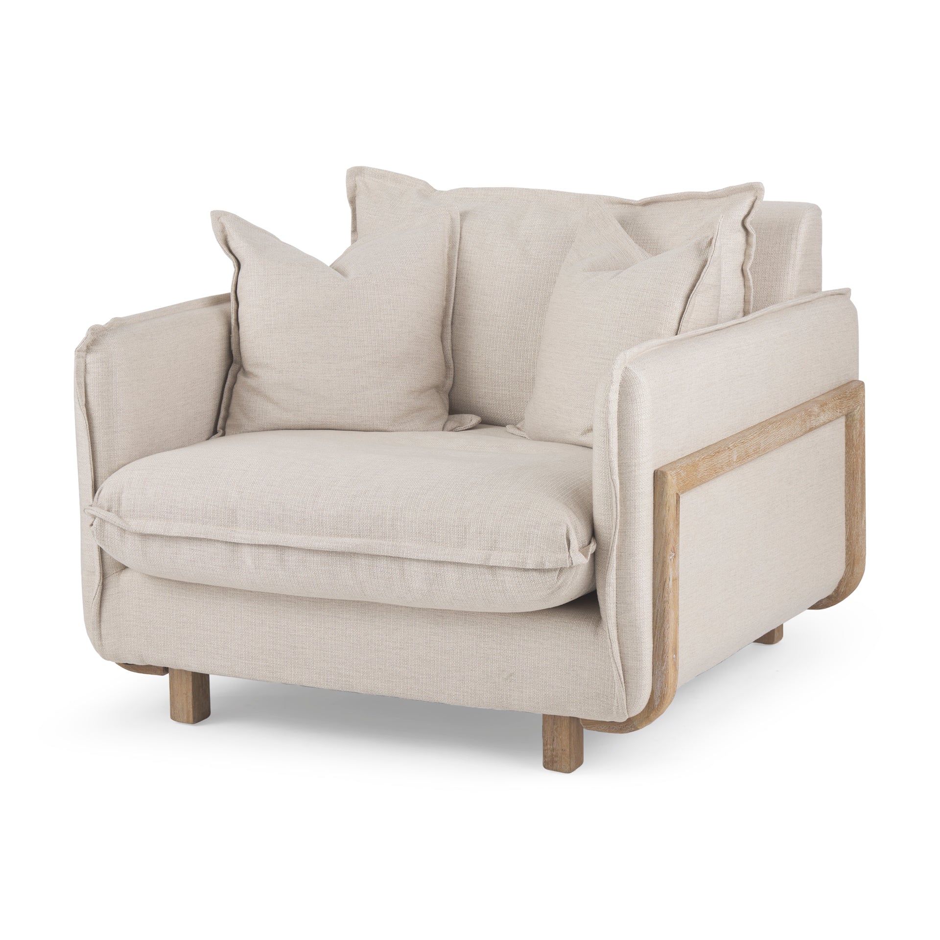 Roy Upholstered Armchair with Exposed Wood Frame
