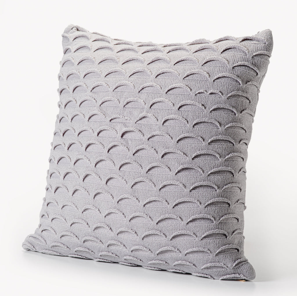 Grey Fan Design Knit Decorative Pillow