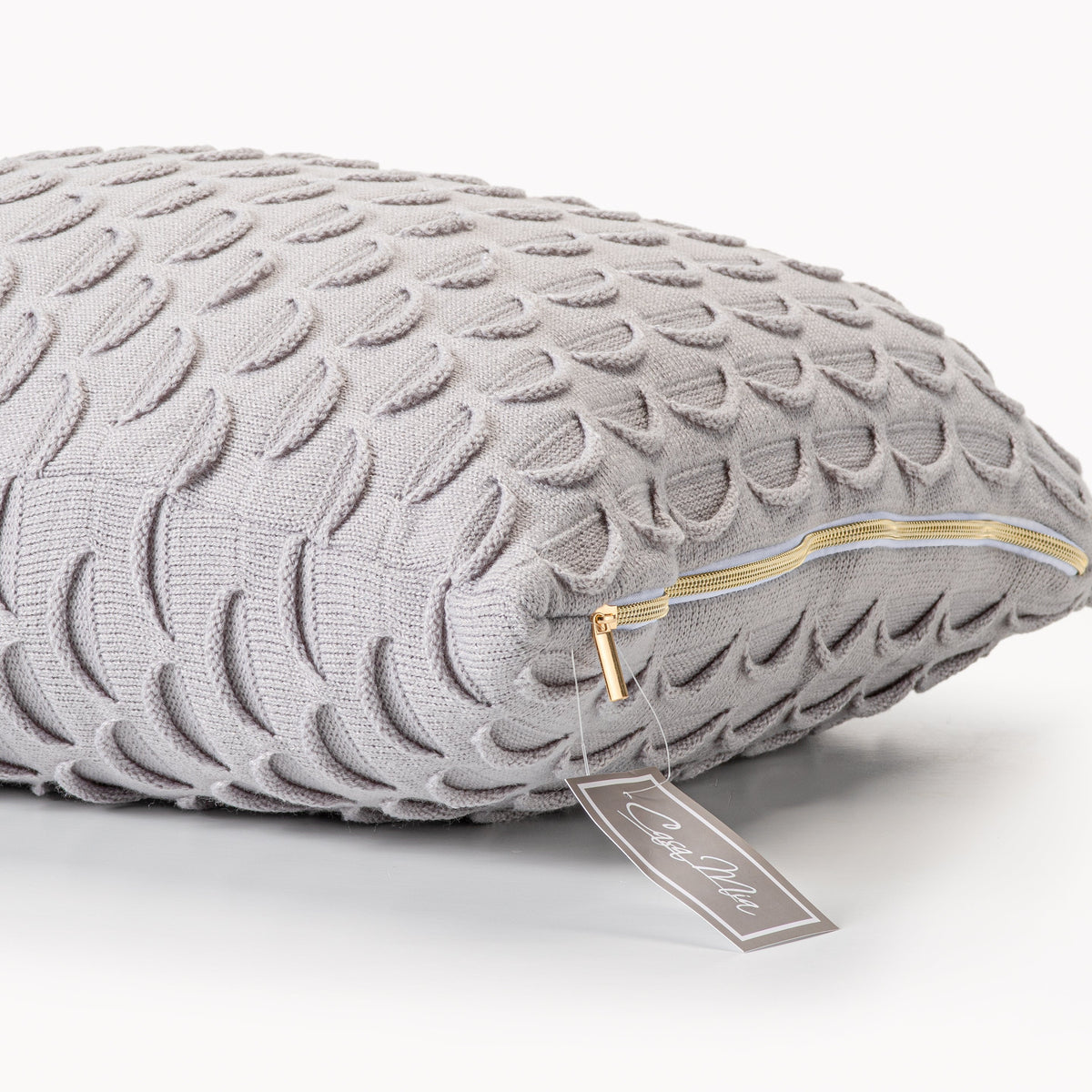 Grey Fan Design Knit Decorative Pillow