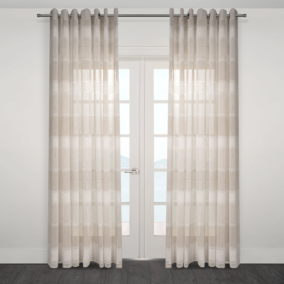 Lancia Striped Jacquard Semi Sheer Grommet Curtain