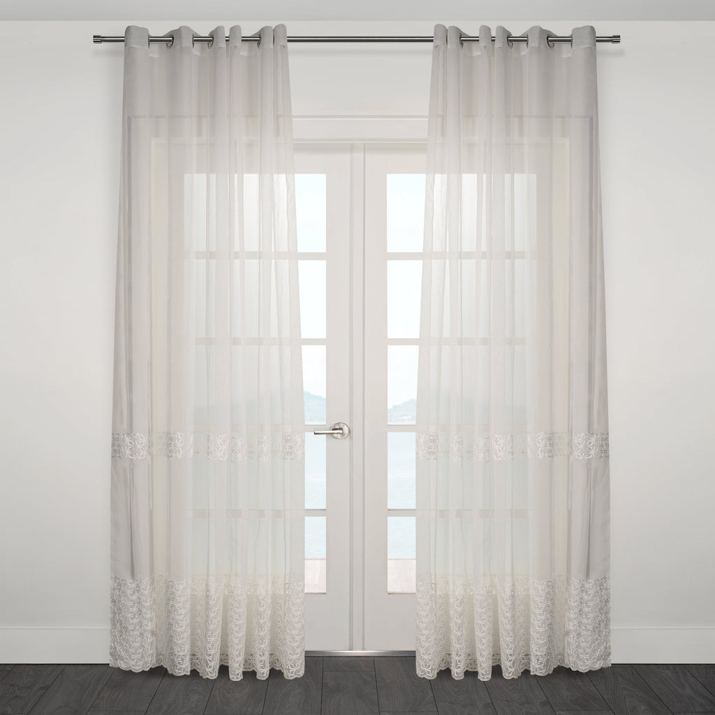 Massa Classic Embroidered Sheer Grommet Curtain 80"x 95"
