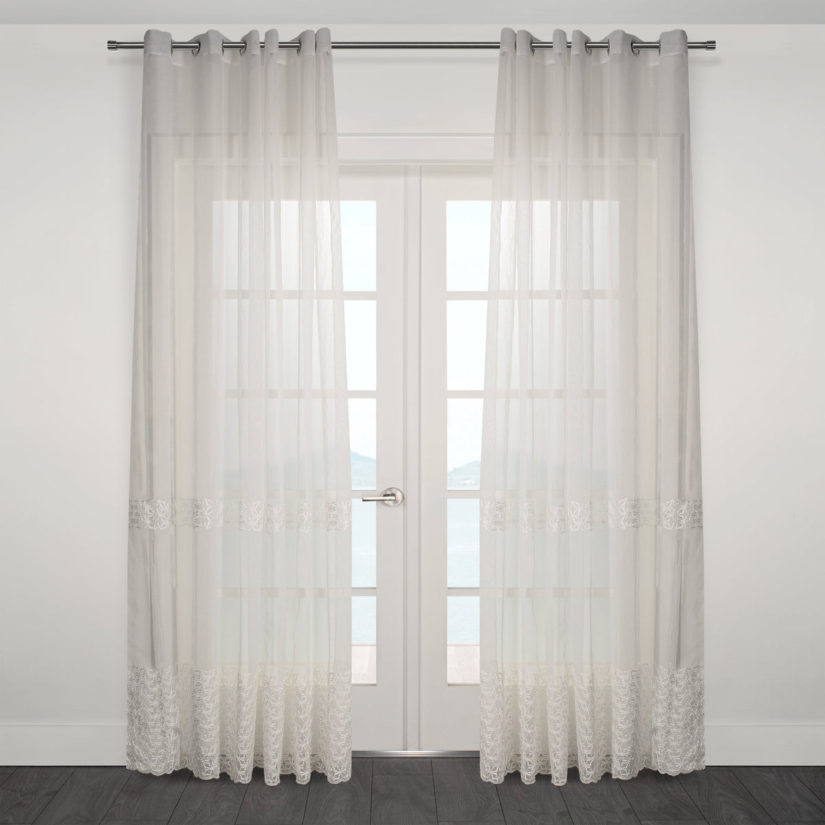 Massa Classic Embroidered Sheer Grommet Curtain 80"x 95"