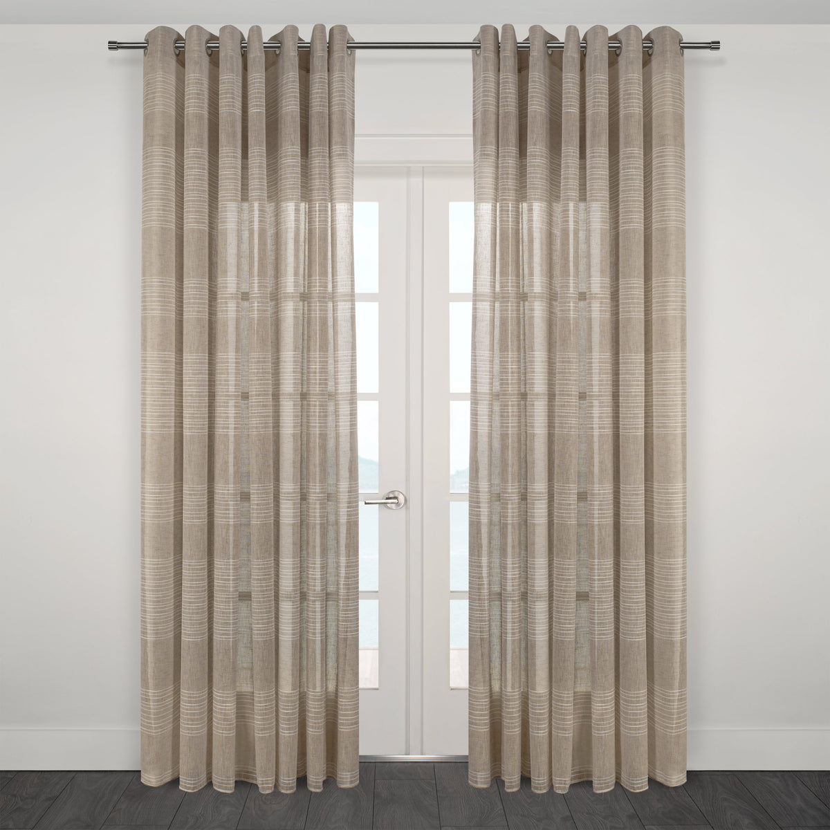 Mykonos Horizontal Striped Jacquard Sheer Grommet Curtain 108" x 95"