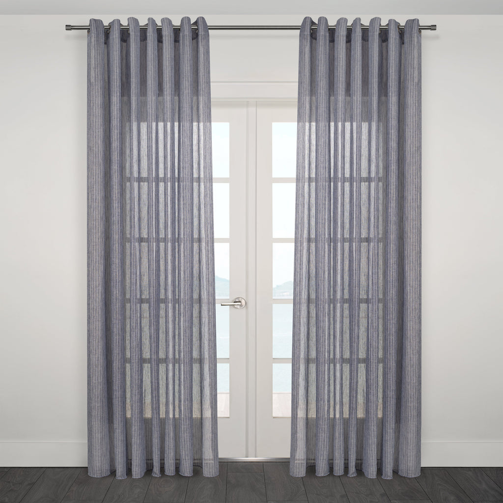 Nobile Striped Jacquard Navy Sheer Grommet Curtain 108"x 95"