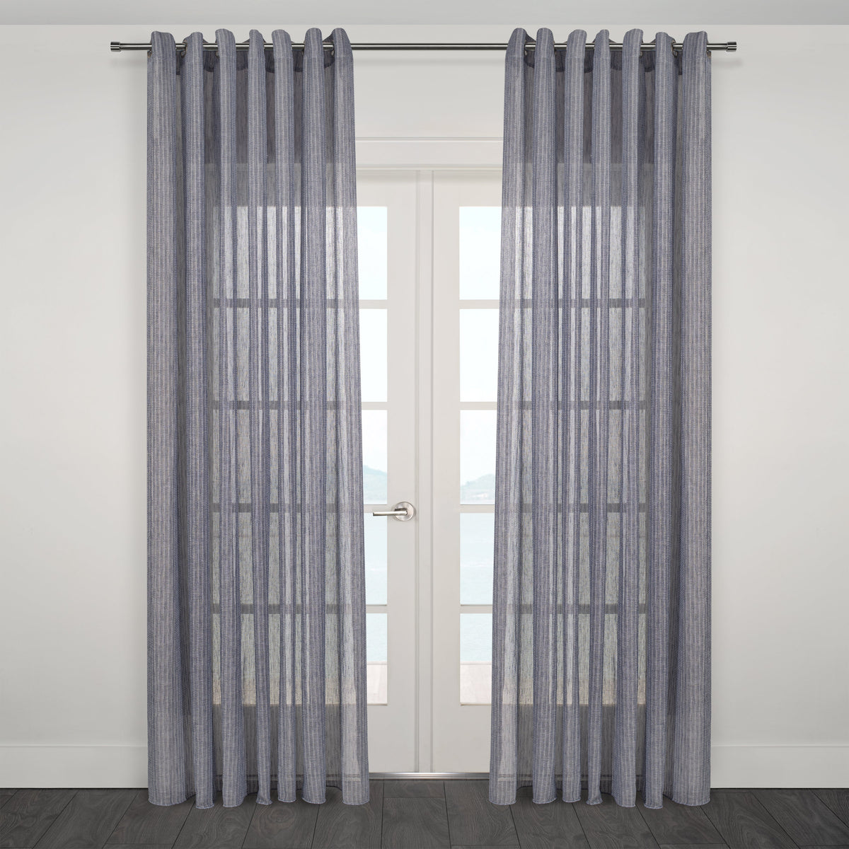 Nobile Striped Jacquard Navy Sheer Grommet Curtain 108"x 95"