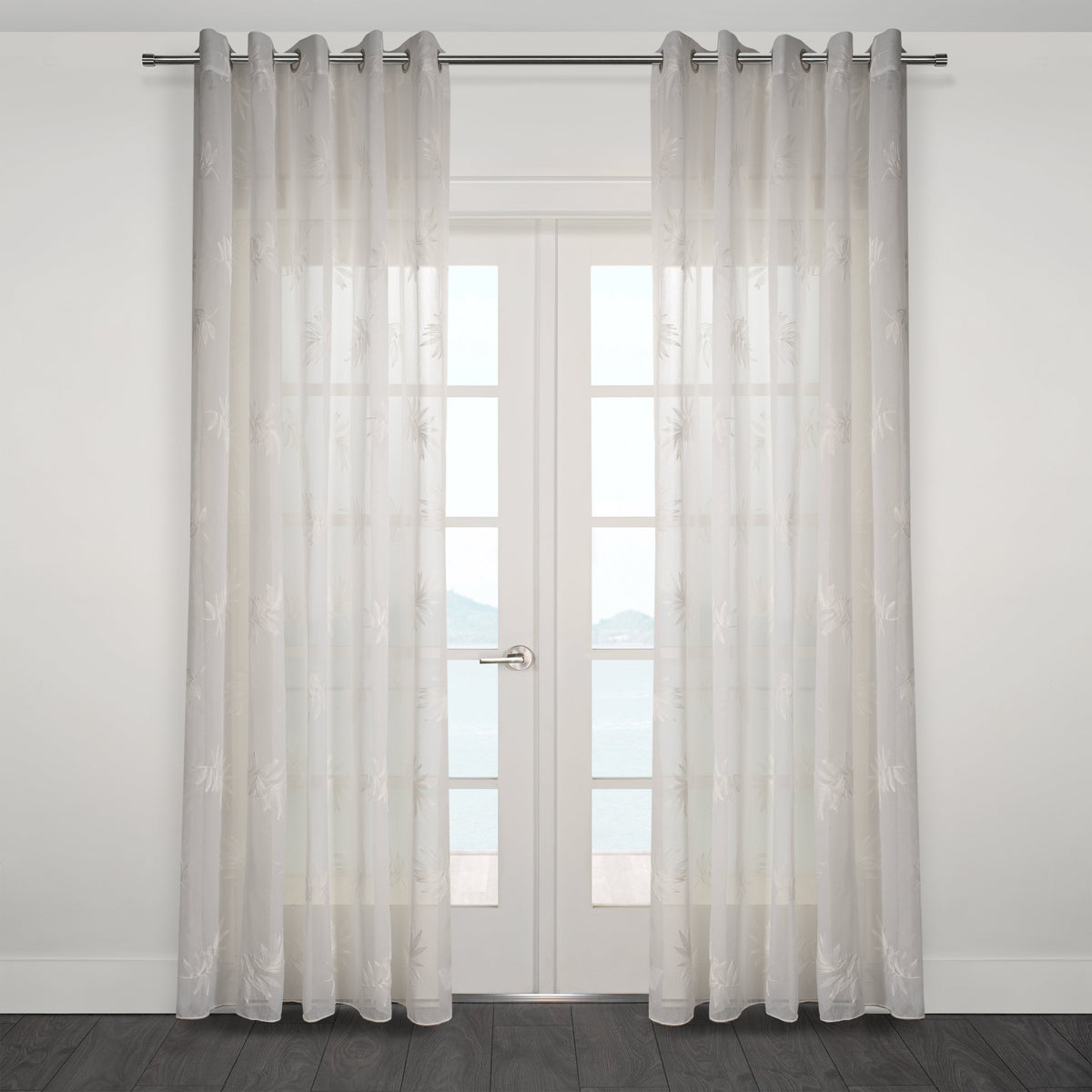 San Tropez Embroidered Floral Sheer Grommet Curtain 80" x 95"