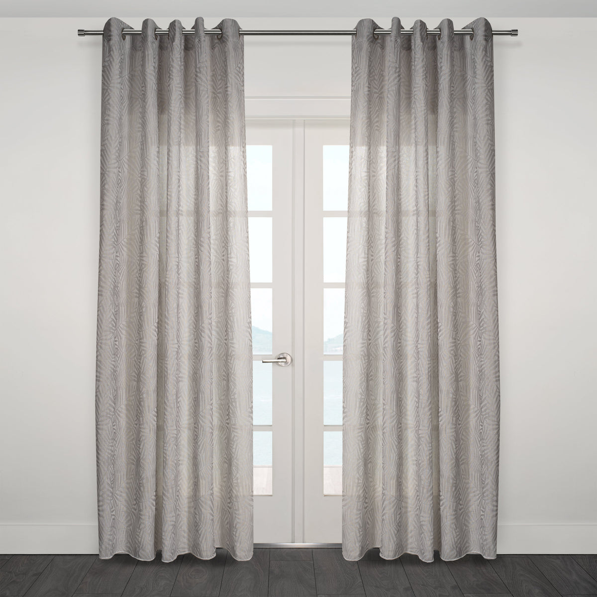 Zacari Woven Leaf Design Textured Semi Sheer Curtain 80"x 95"