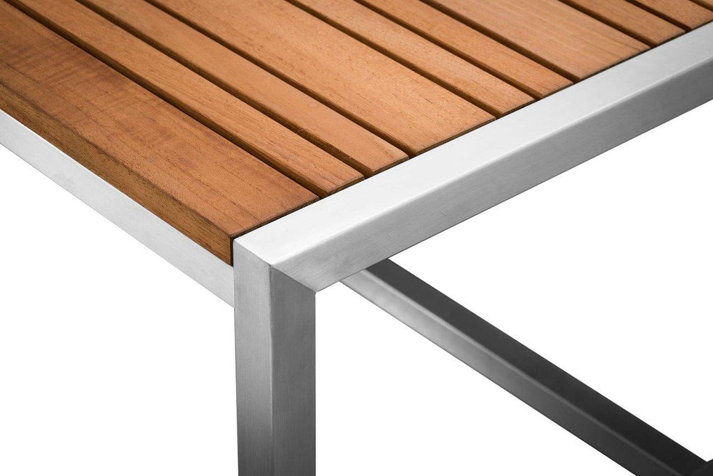 coffee tableAcacia Stainless Steel & Teak Top Outdoor Coffee Table - Dekor Butik