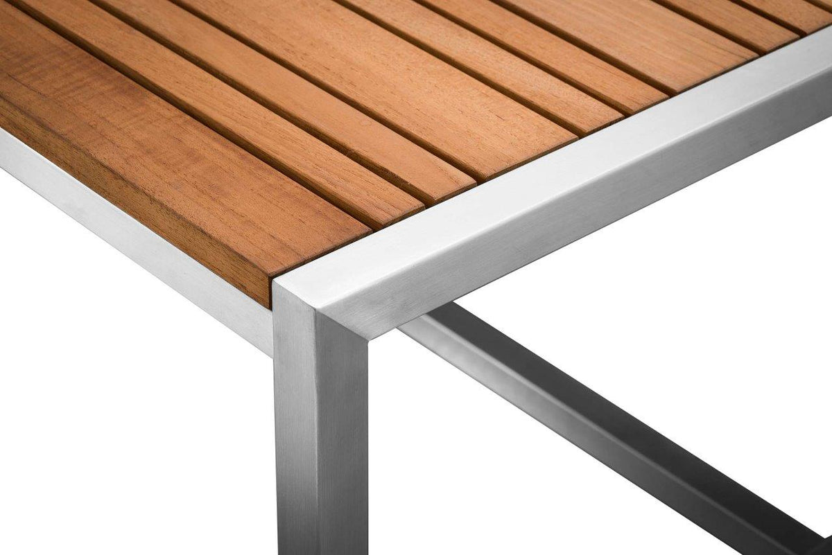 coffee tableAcacia Stainless Steel & Teak Top Outdoor Coffee Table - Dekor Butik