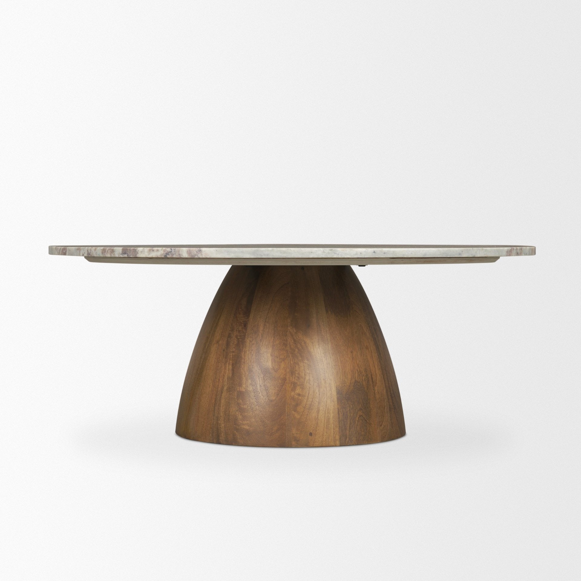 Allyson Round Brown Pedestal w/ Pink Marble Top Coffee Table - Dekor Butik