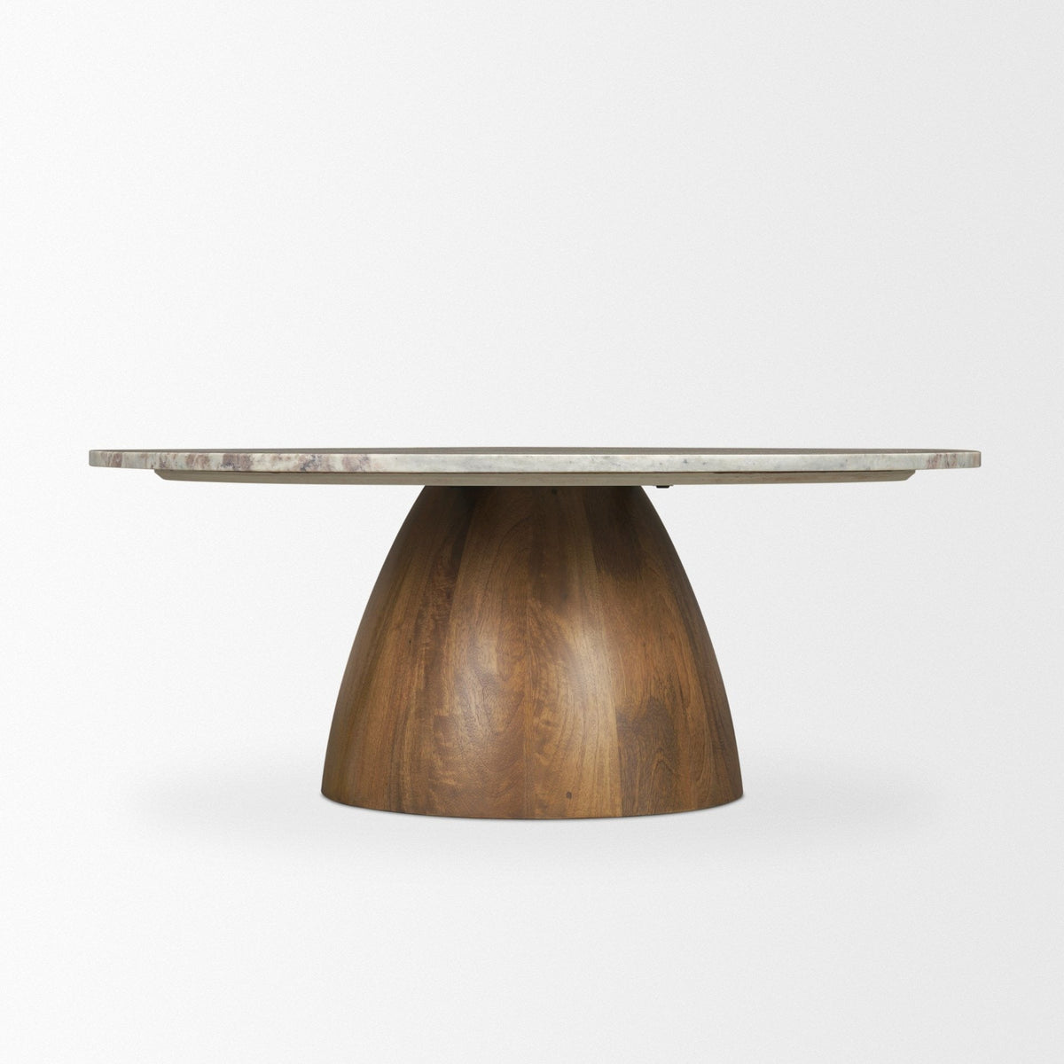 Allyson Round Brown Pedestal w/ Pink Marble Top Coffee Table - Dekor Butik